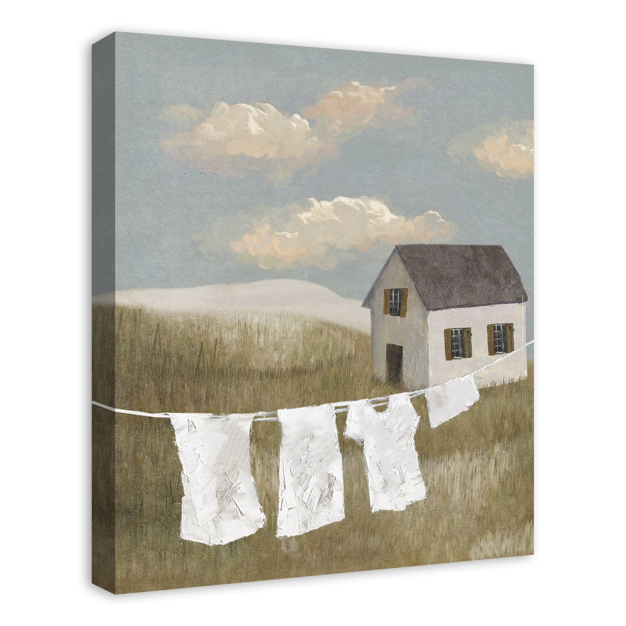 House on Hill Calming Laundry Scene 20" x 24" Canvas Wall Art