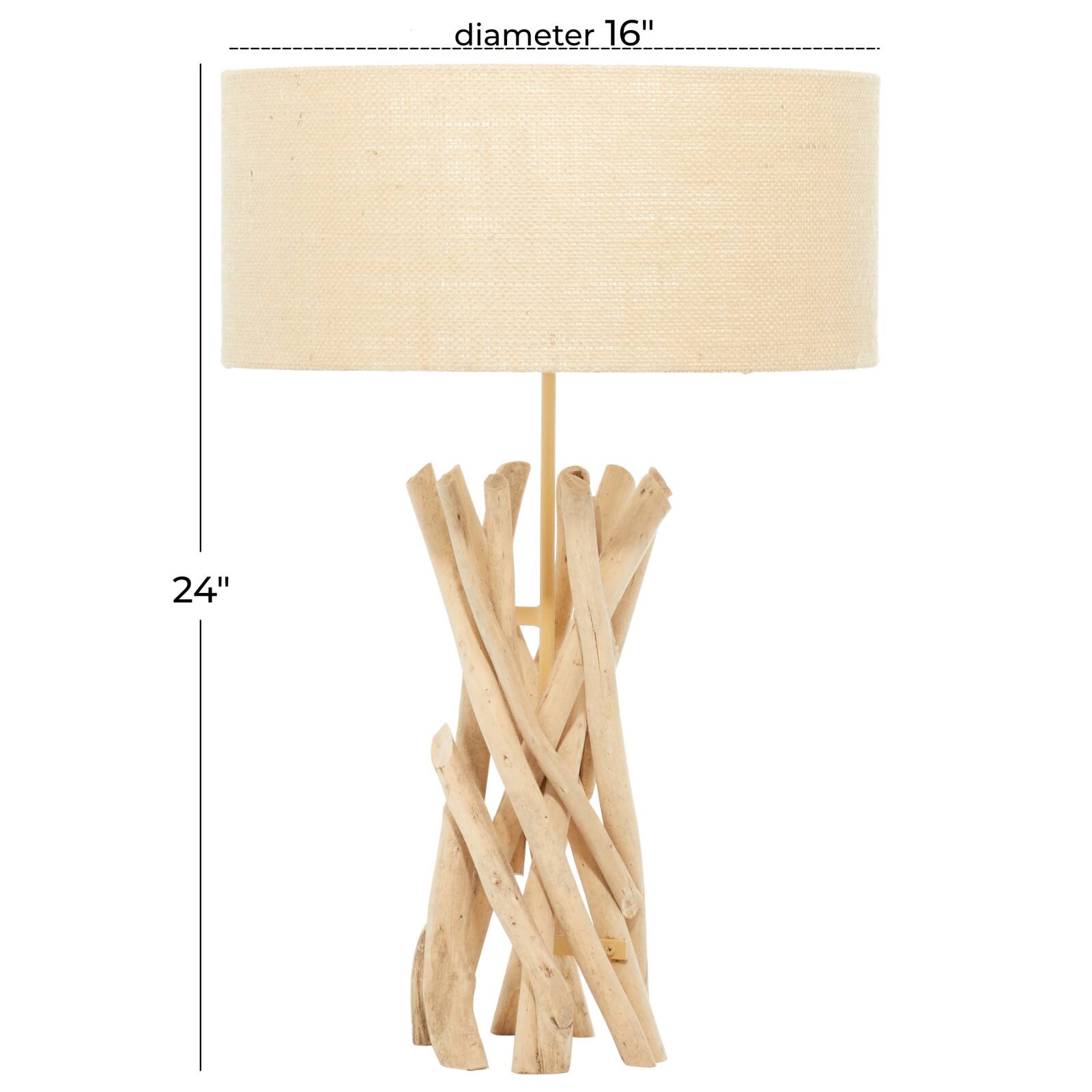 24&#x22; Natural Beige Wood Rustic Table Lamp