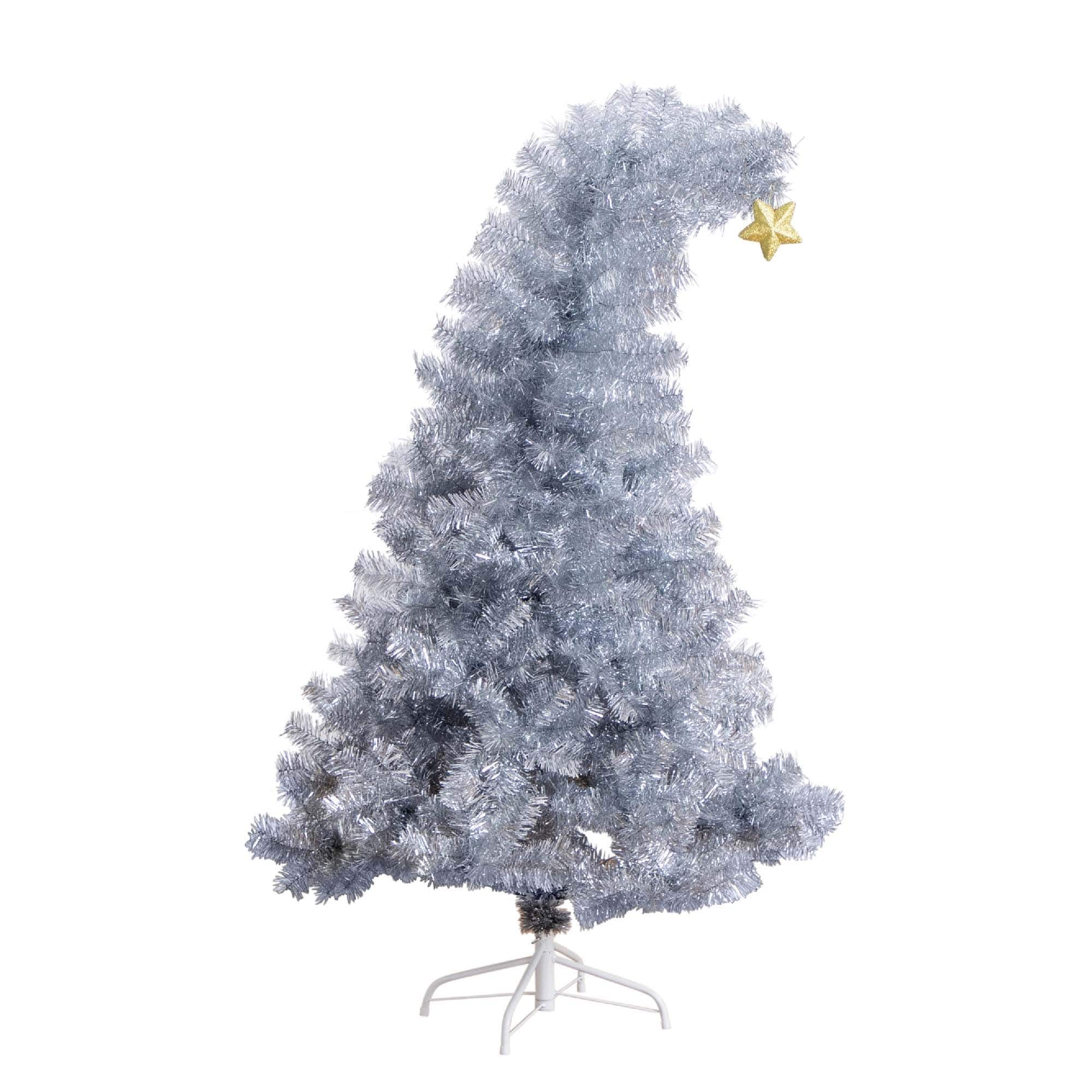 5ft. Unlit Silver Tinsel Santa&#x27;s Hat Artificial Christmas Tree with Star Topper