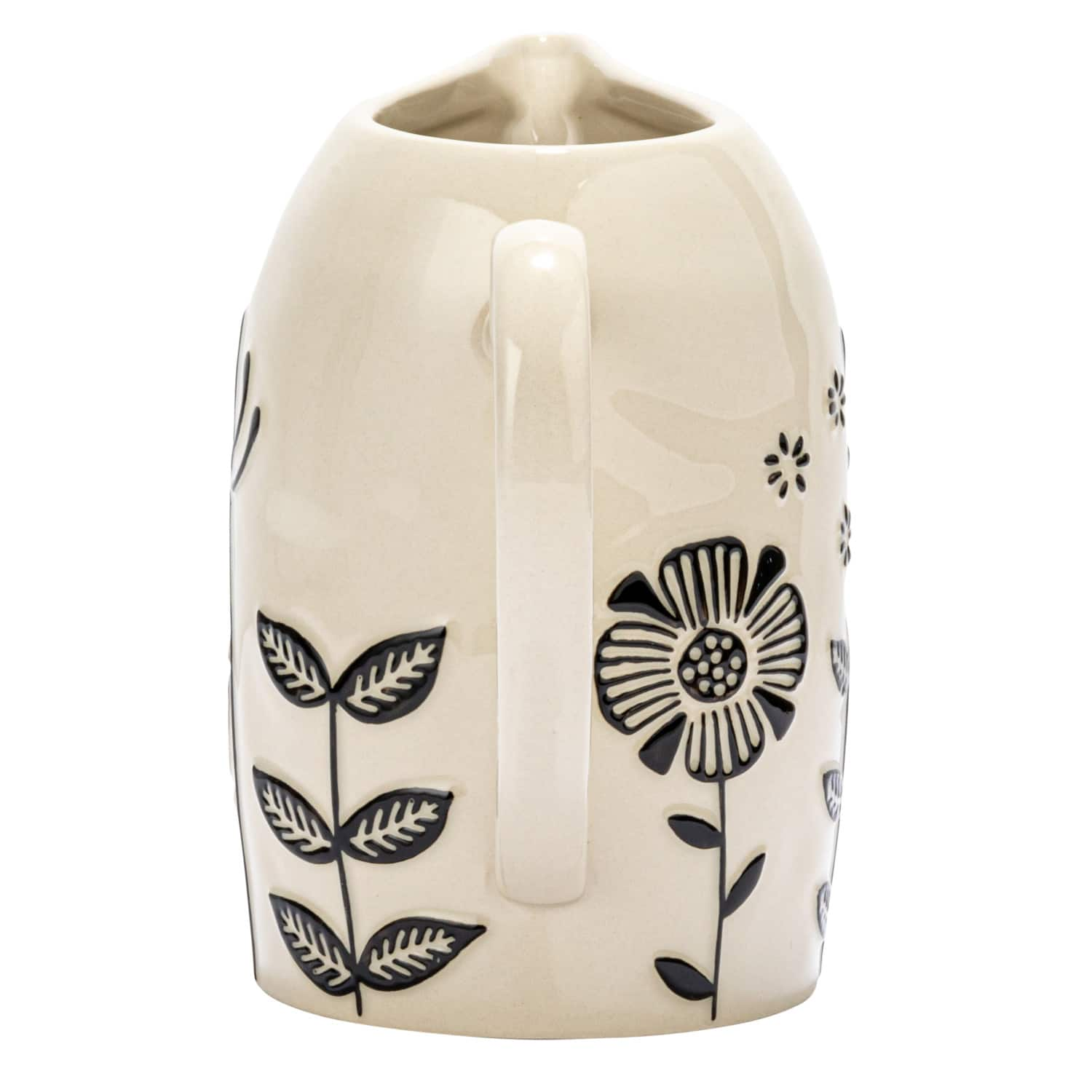 62oz. Cream &#x26; Black Hand-Painted Embossed Flowers Stoneware Pitcher