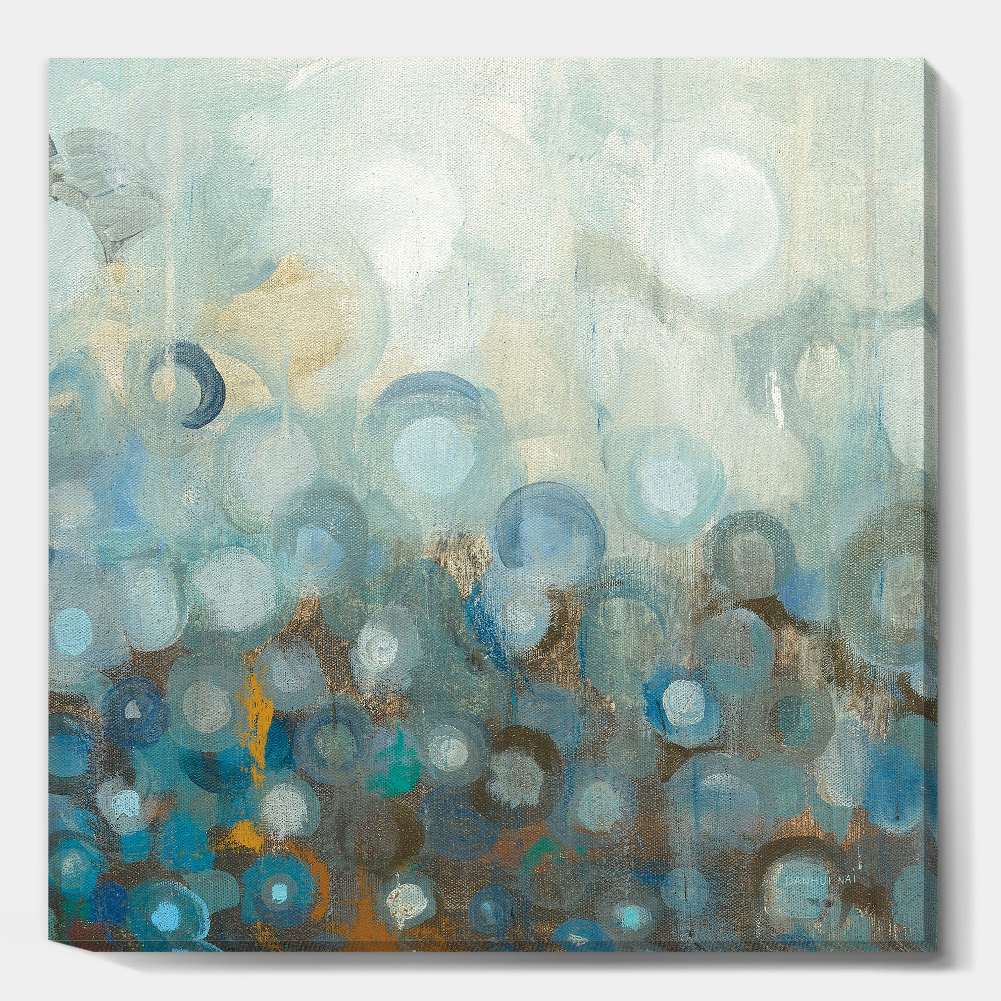 Designart - Blue and Bronze Dots on Glass II - Modern & Contemporary Canvas Art