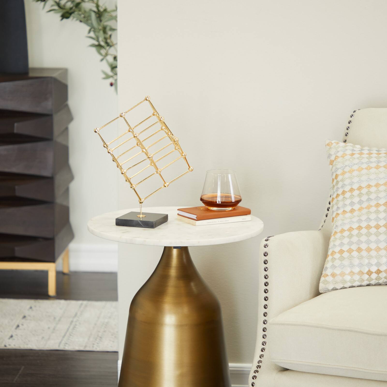 Gold Marble Modern Sculpture, 12" x 9" x 9"