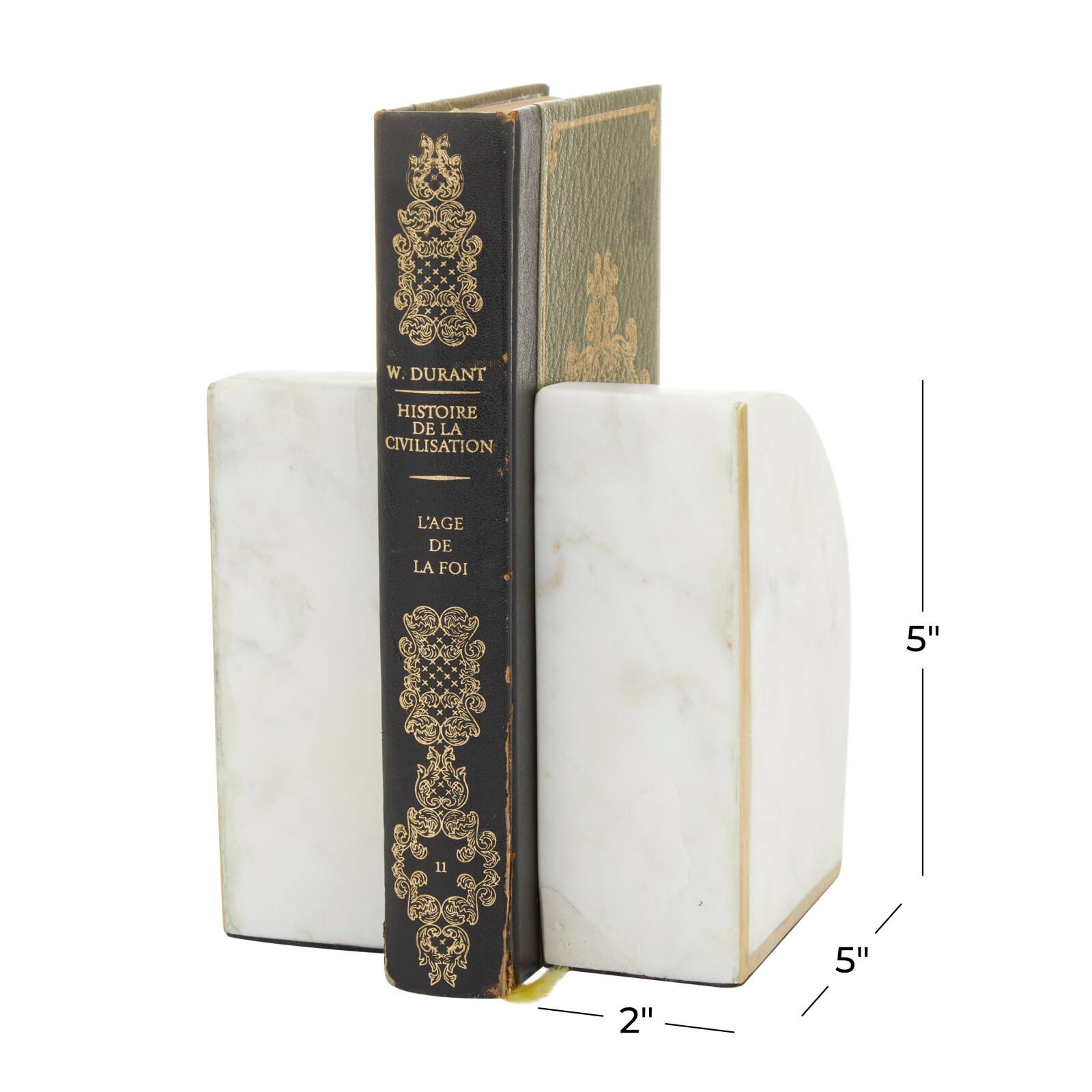 CosmoLiving by Cosmopolitan White Marble Glam Bookends, 6" x 4" x 2