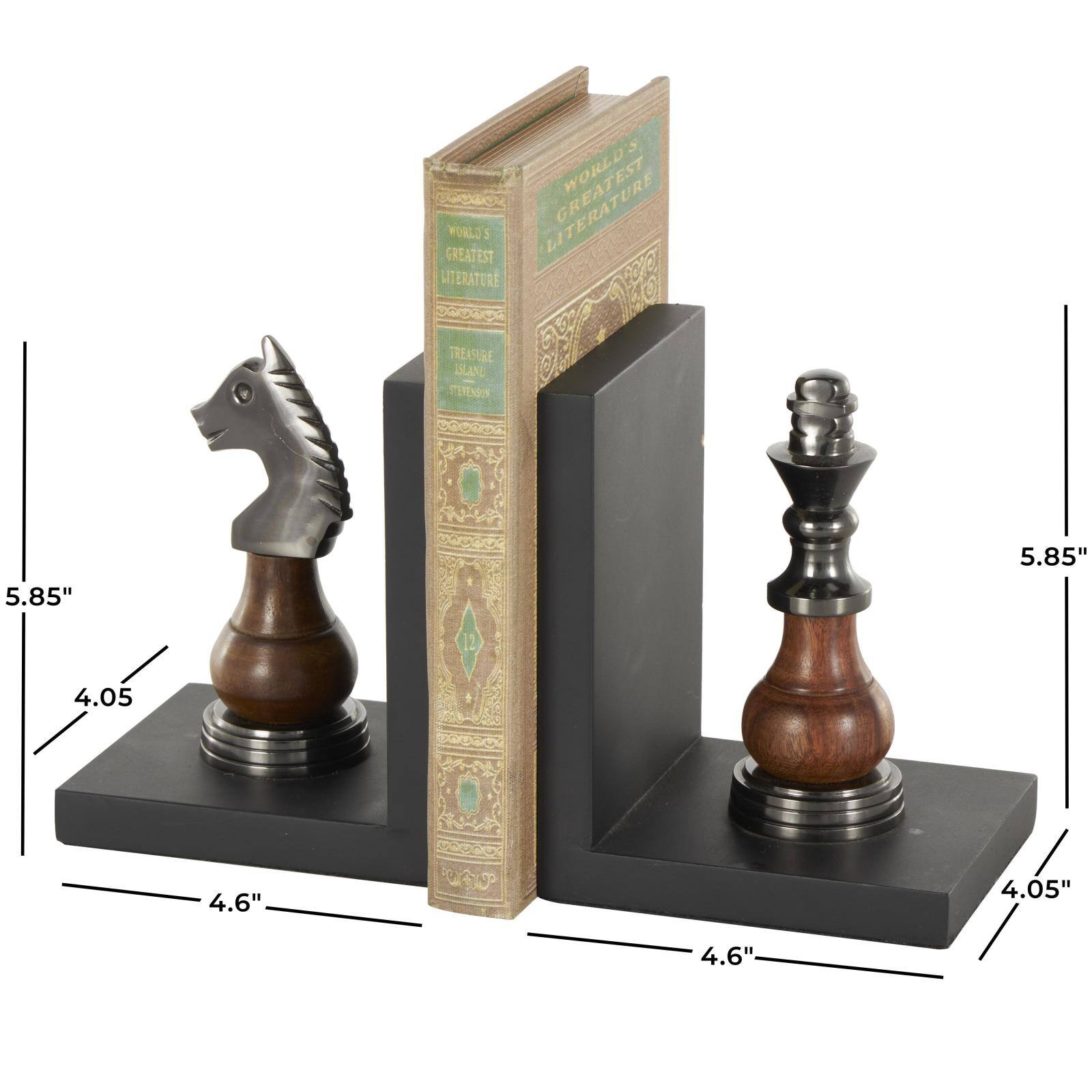 Decorative Dark Brown & Silver Chess Bookend Set