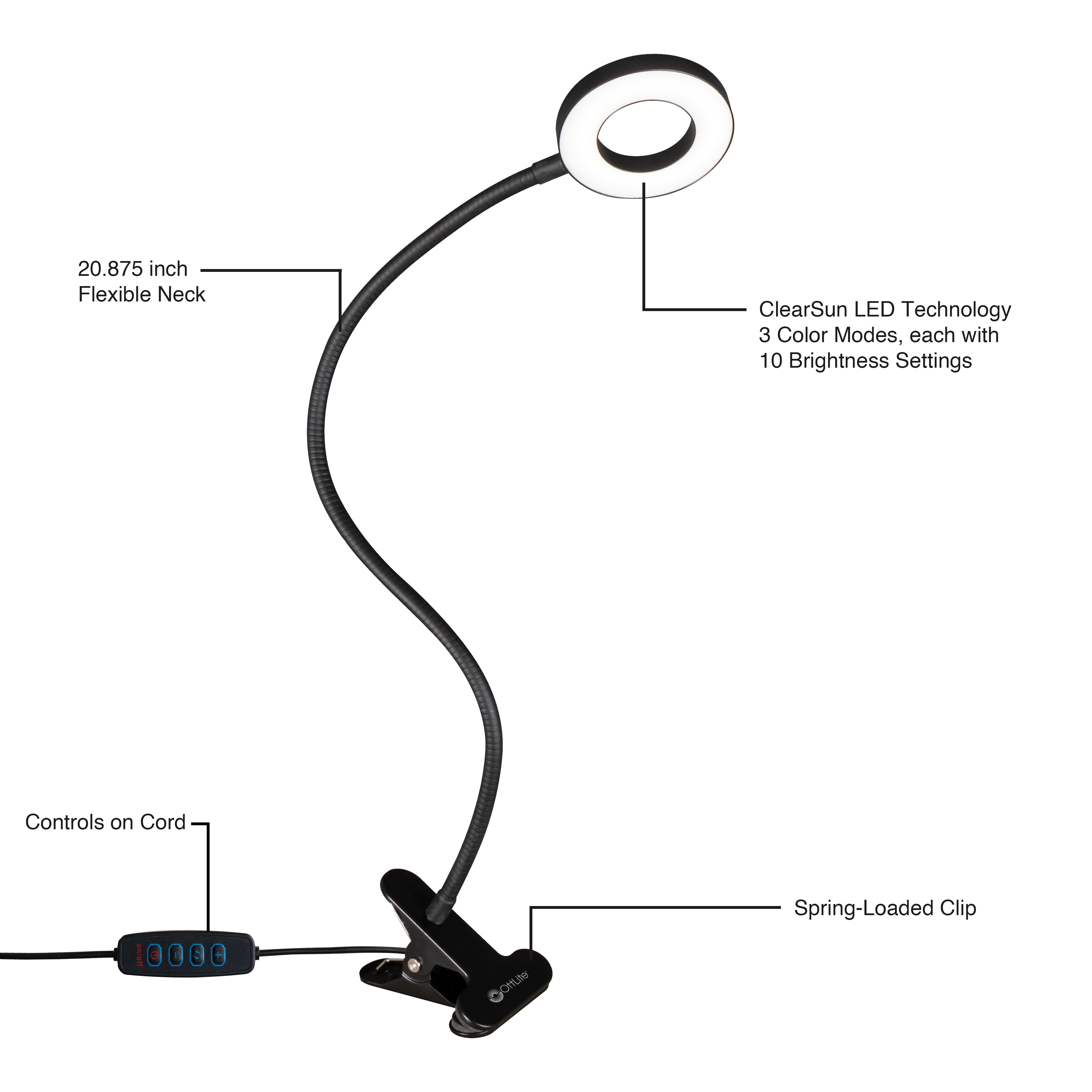 OttLite Dimmable Ring Light with Clip