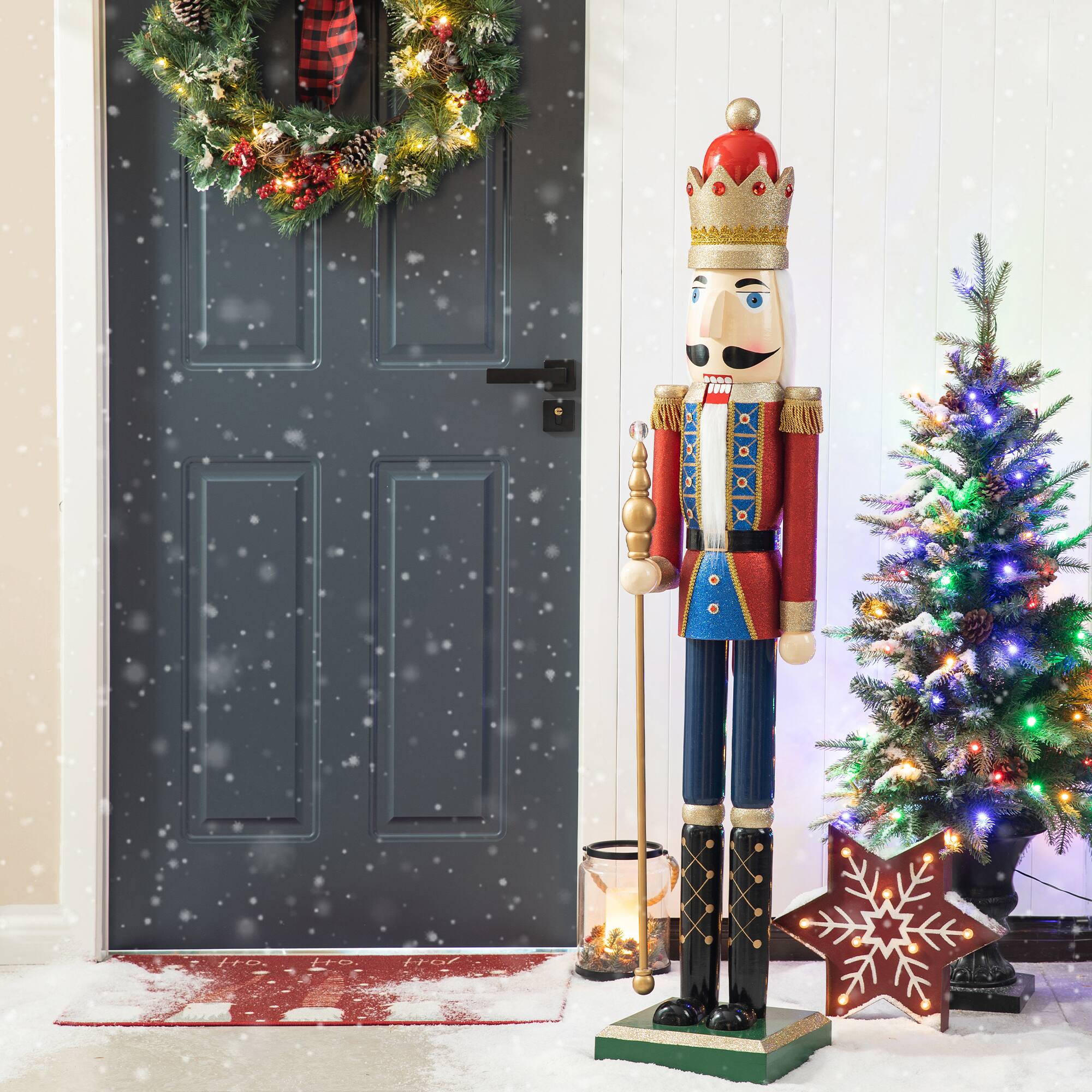 Glitzhome® 54" Wooden Christmas Glitter King Nutcracker
