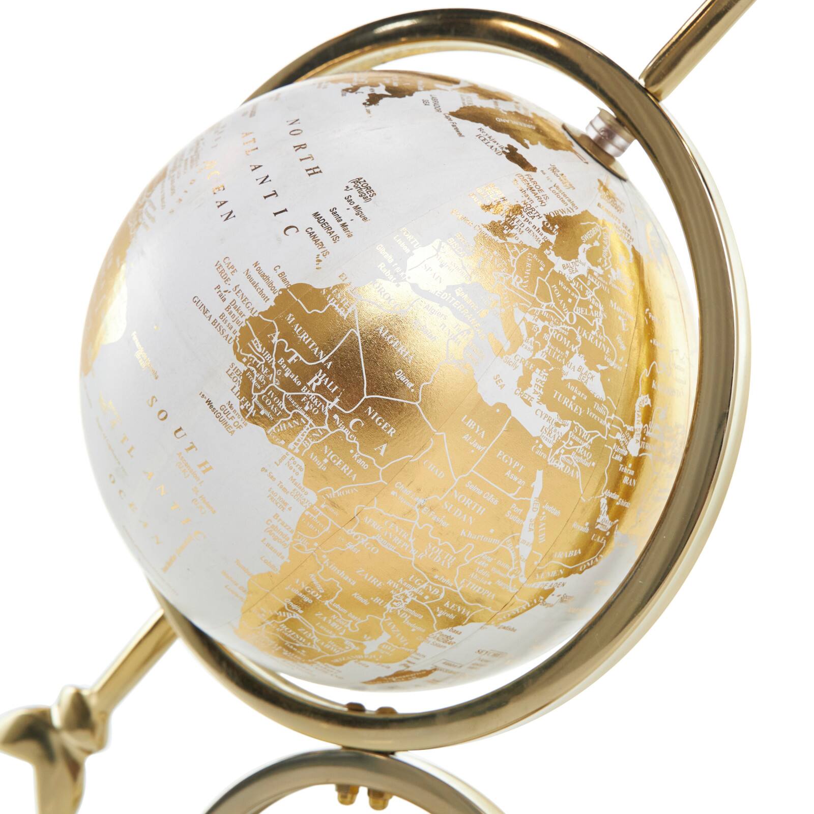 White & Gold Aluminum Tabletop Globe in Arrow Stand