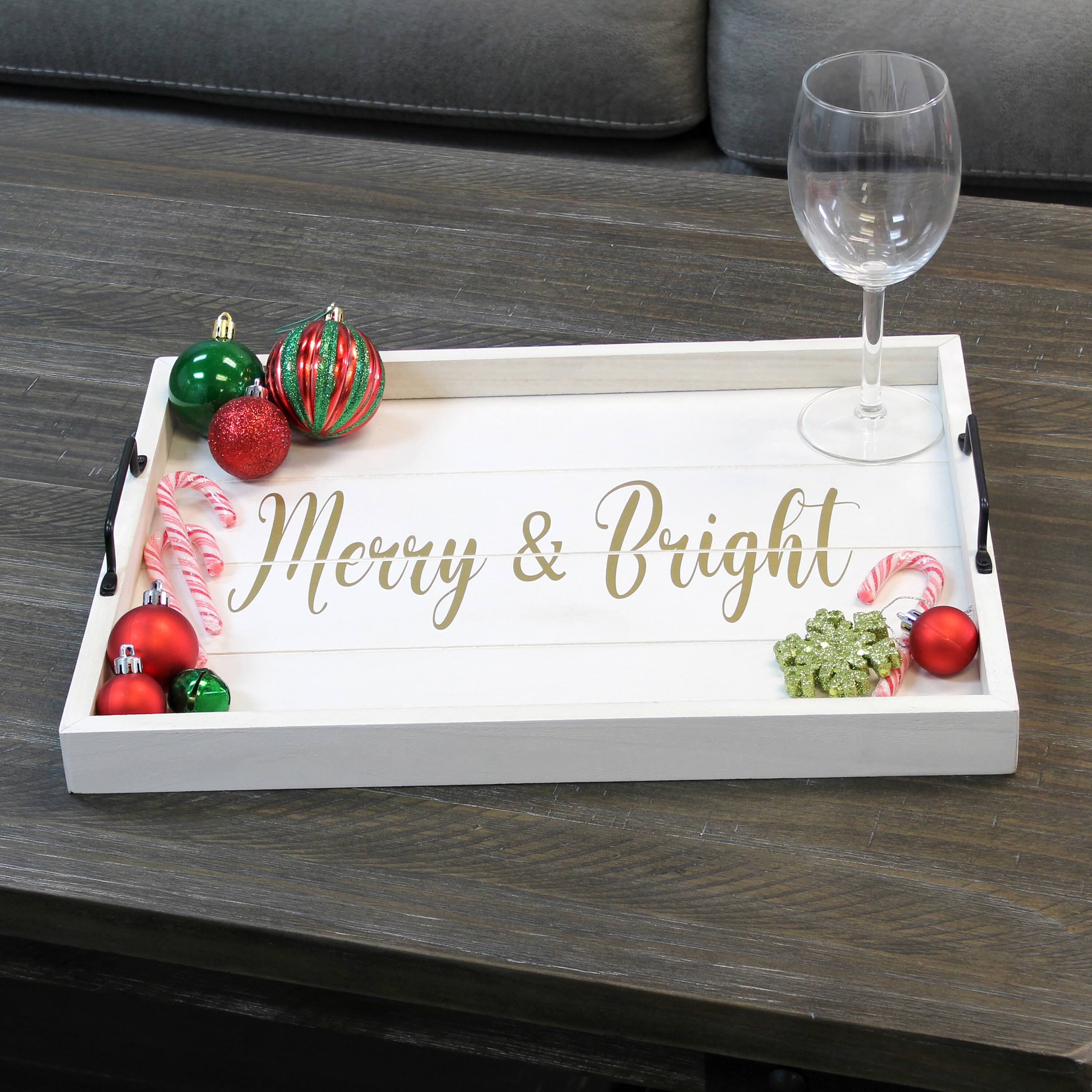 Elegant Designs&#x2122; 15.5&#x22; Merry &#x26; Bright Serving Tray with Handles