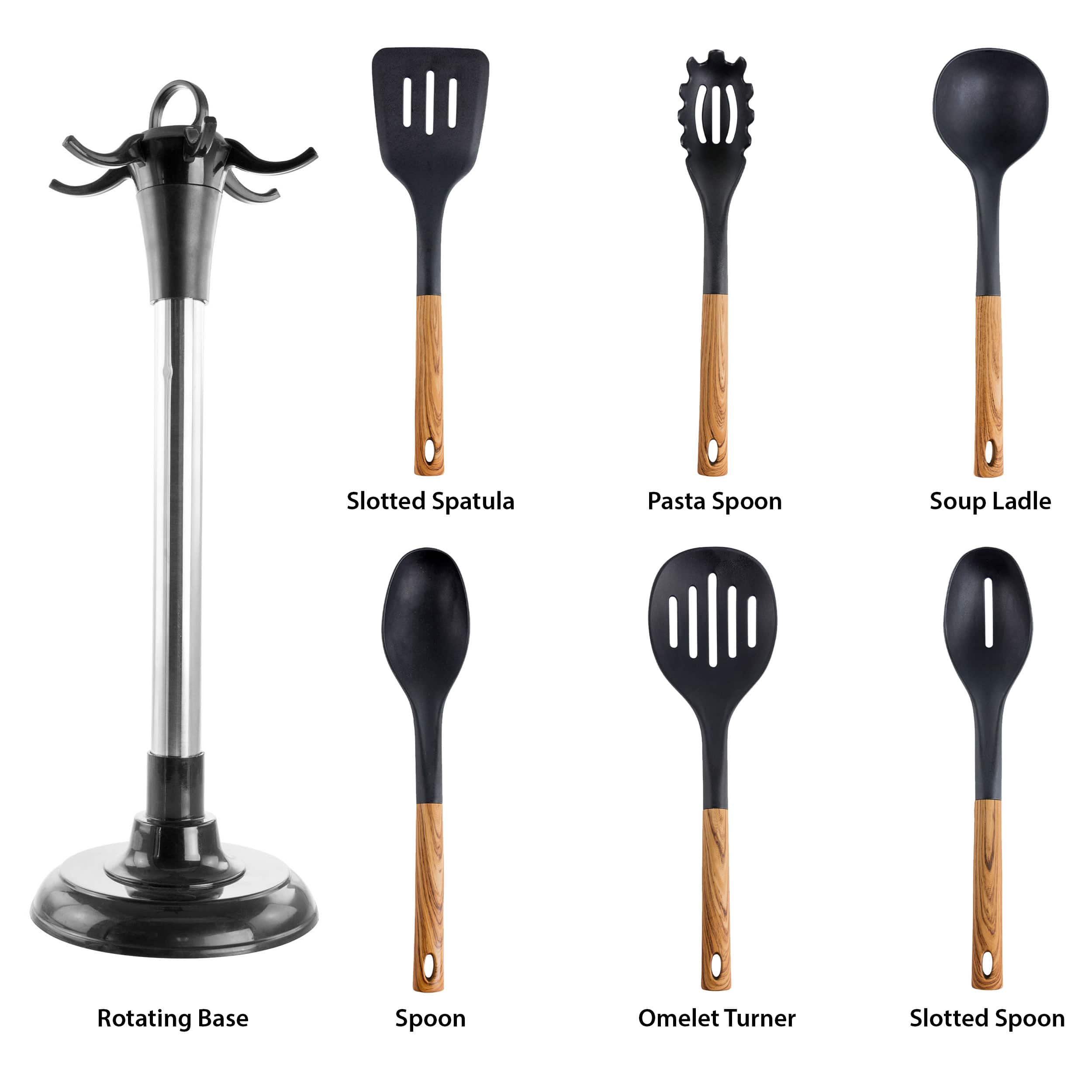 MegaChef Black Nylon & Wood Cooking Utensils Set, 7ct.