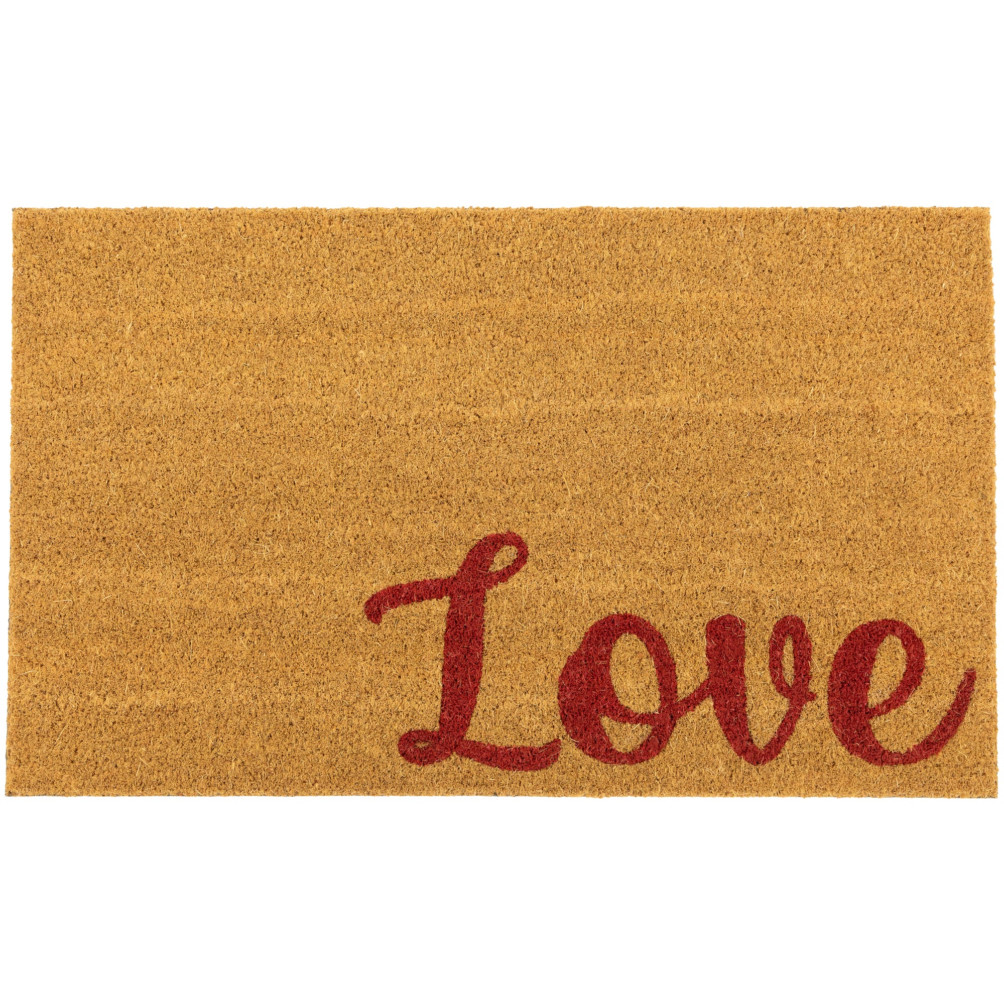 Red & Natural Love Natural Coir Outdoor Doormat