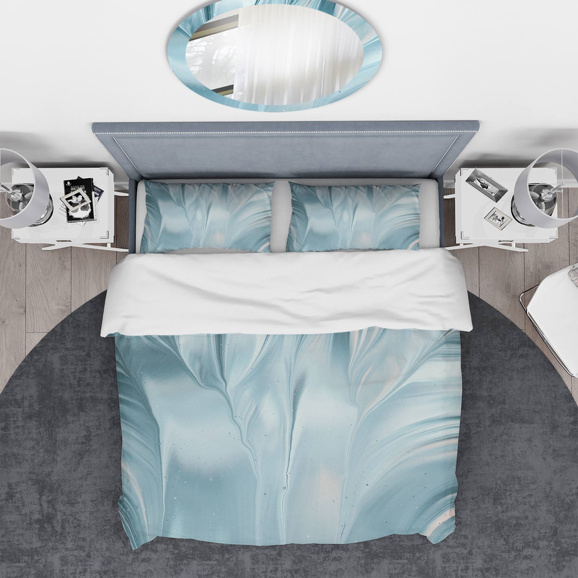 Designart &#x27;Blue Modern Water III&#x27; Geometric Bedding Set - Duvet Cover &#x26; Shams