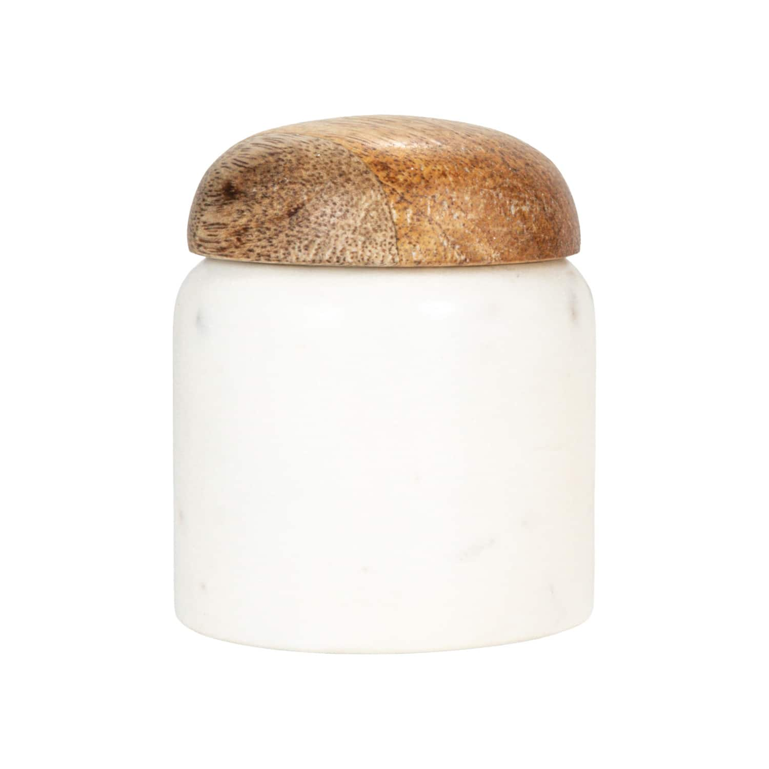 3.25&#x22; White Marble &#x26; Mango Wood Pinch Pot with Lid