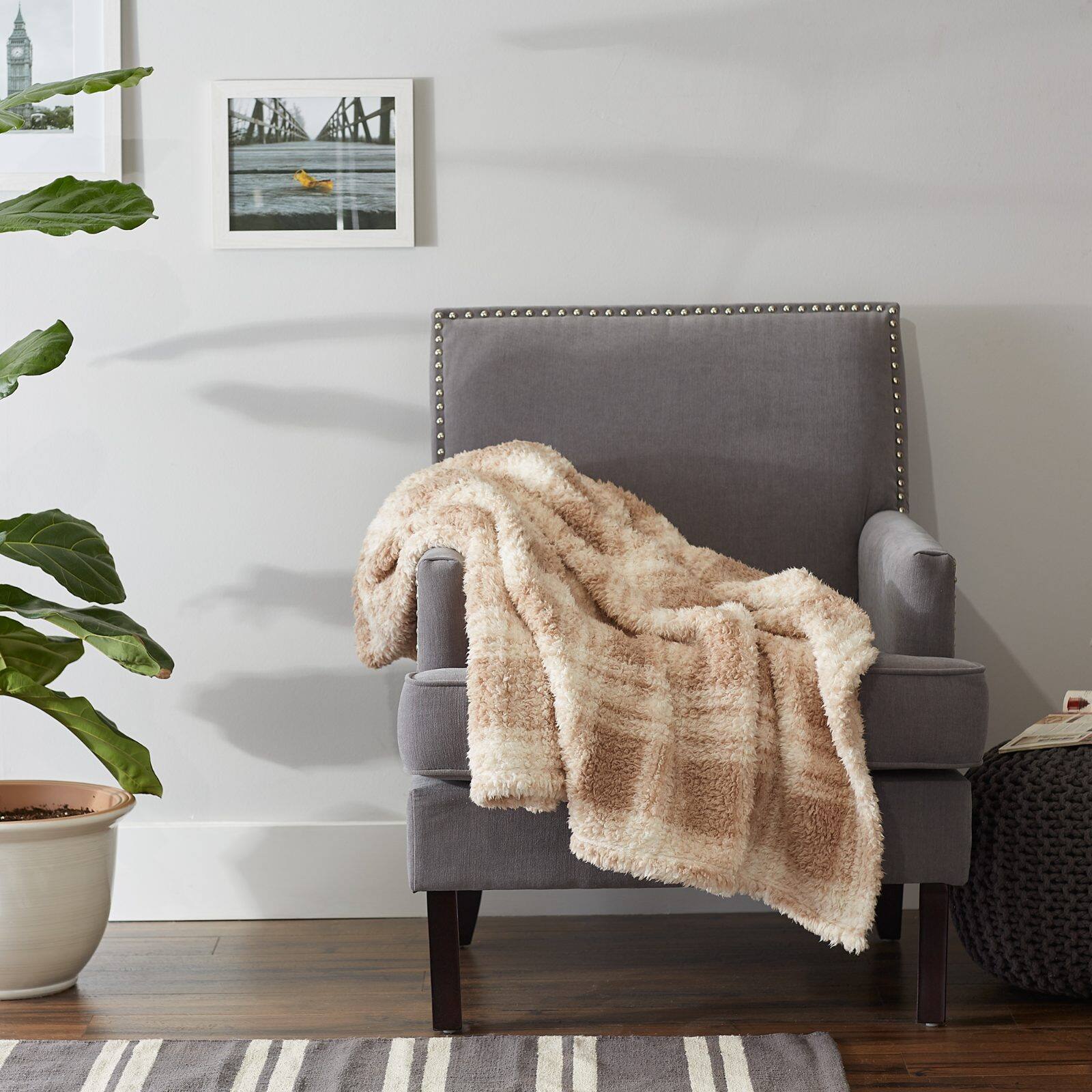 DII® Stone Farmhouse Plush Plaid Throw