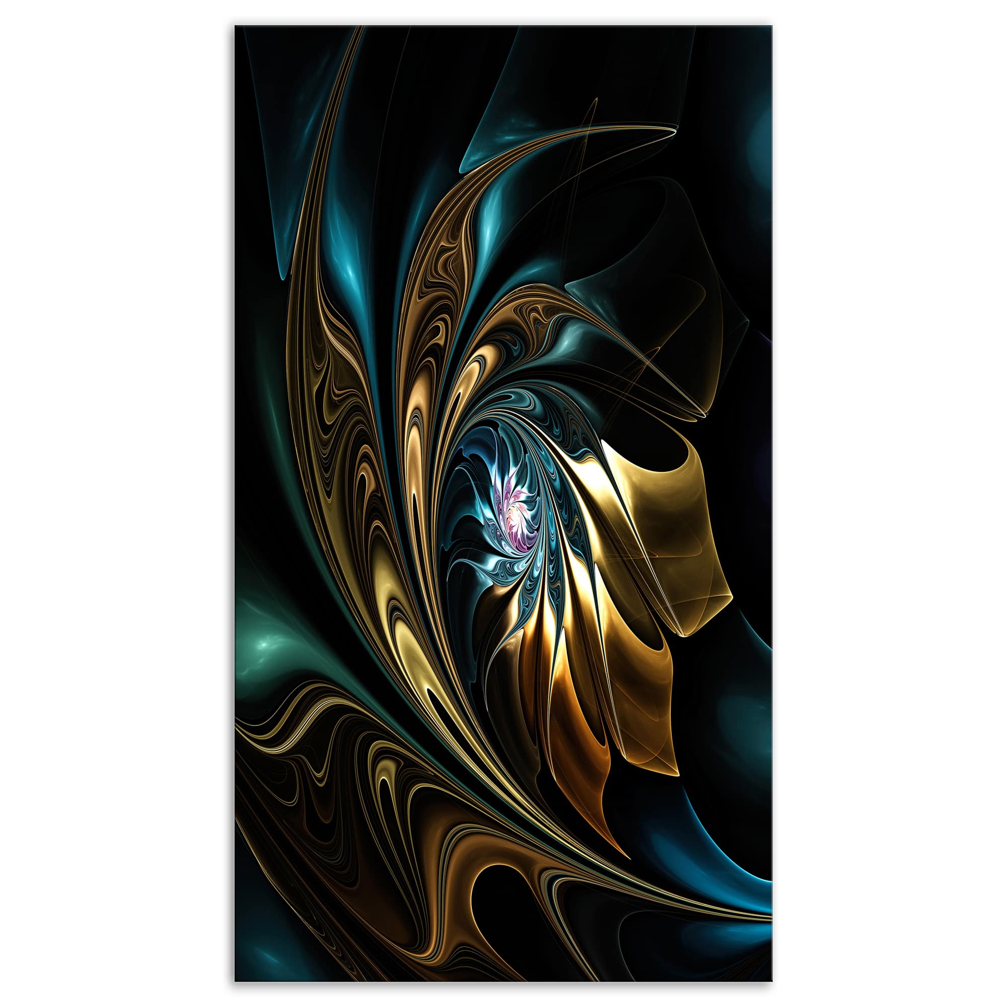 Designart - Brown Blue Fractal Flower in Black - Oversized Abstract Canvas Art