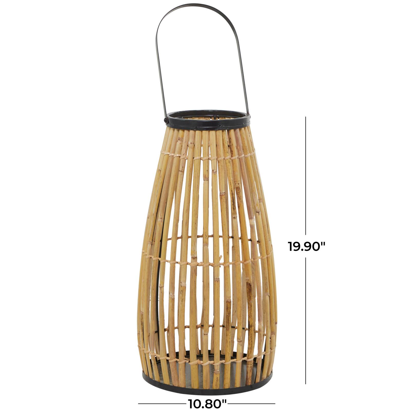 The Novogratz 20&#x22; Brown Wicker Handmade Slatted Frame Candle Lantern with Handle