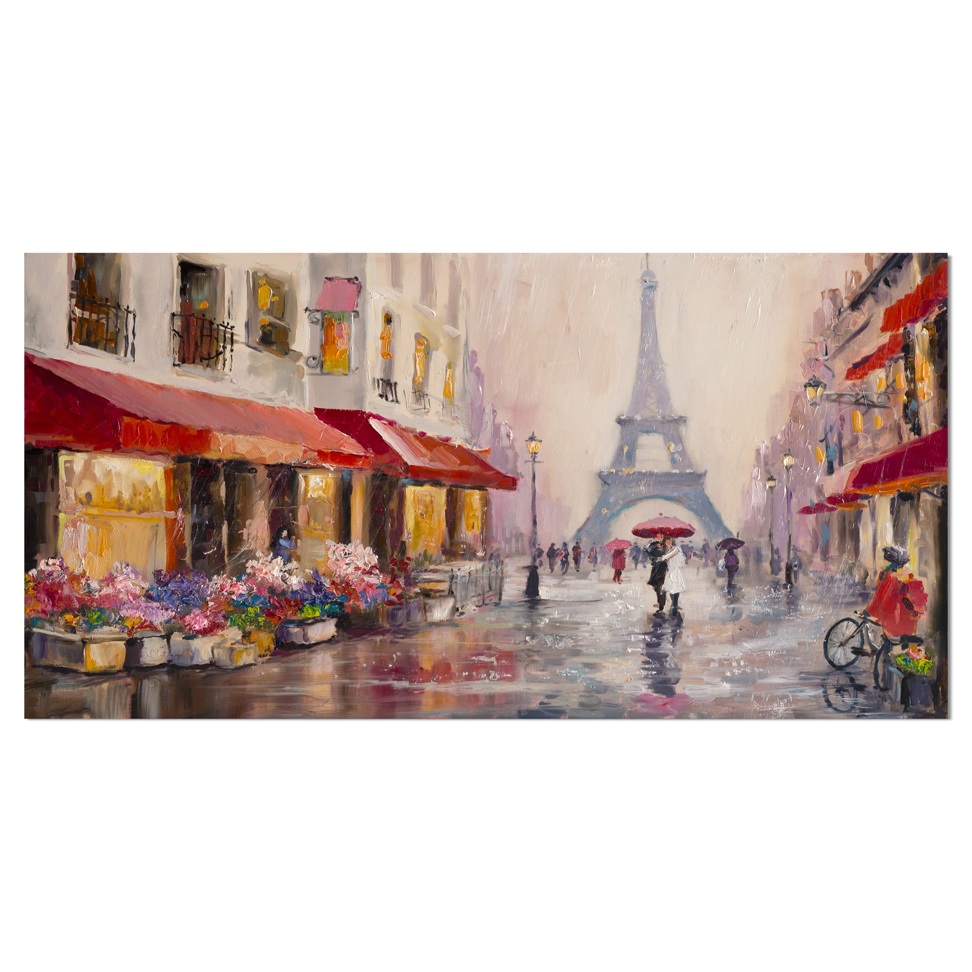 Designart - Lovers in Paris Eiffel Tower - Cityscapes Painting Print on Wrapped Canvas
