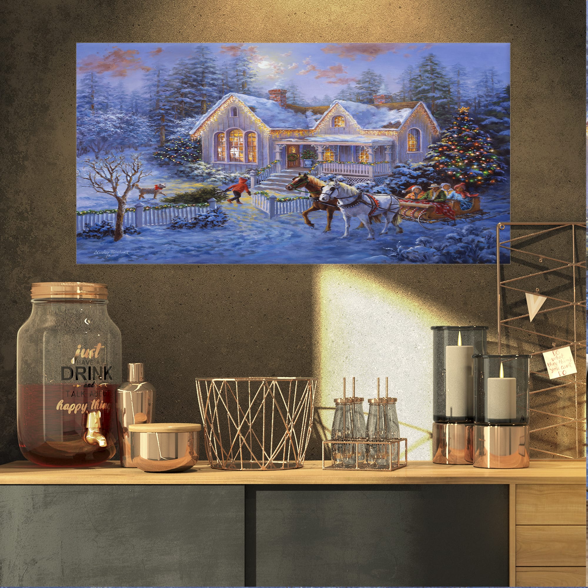 Designart Christmas Eve Family Coming Home in Sleigh Canvas Wall Art