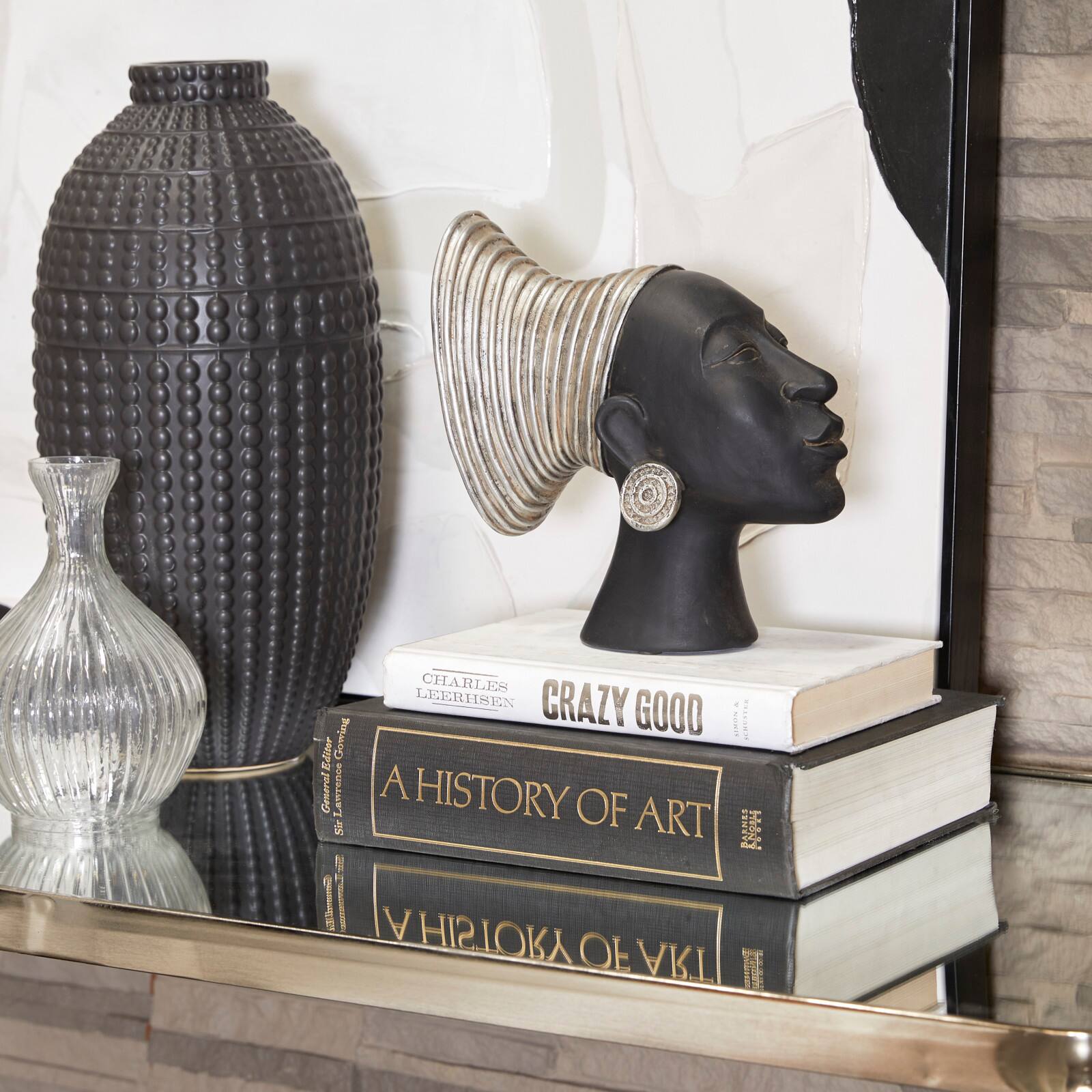 9" Black & Silver Finish Africa Inspired Woman Face Sculpture