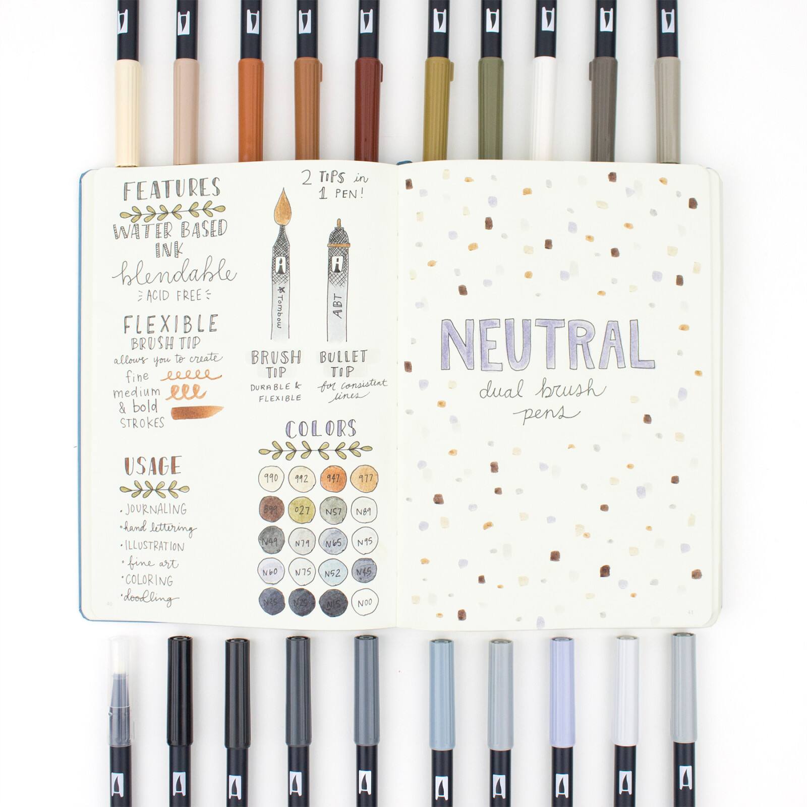 Tombow Dual Brush 20 Color Pen Set, Neutral