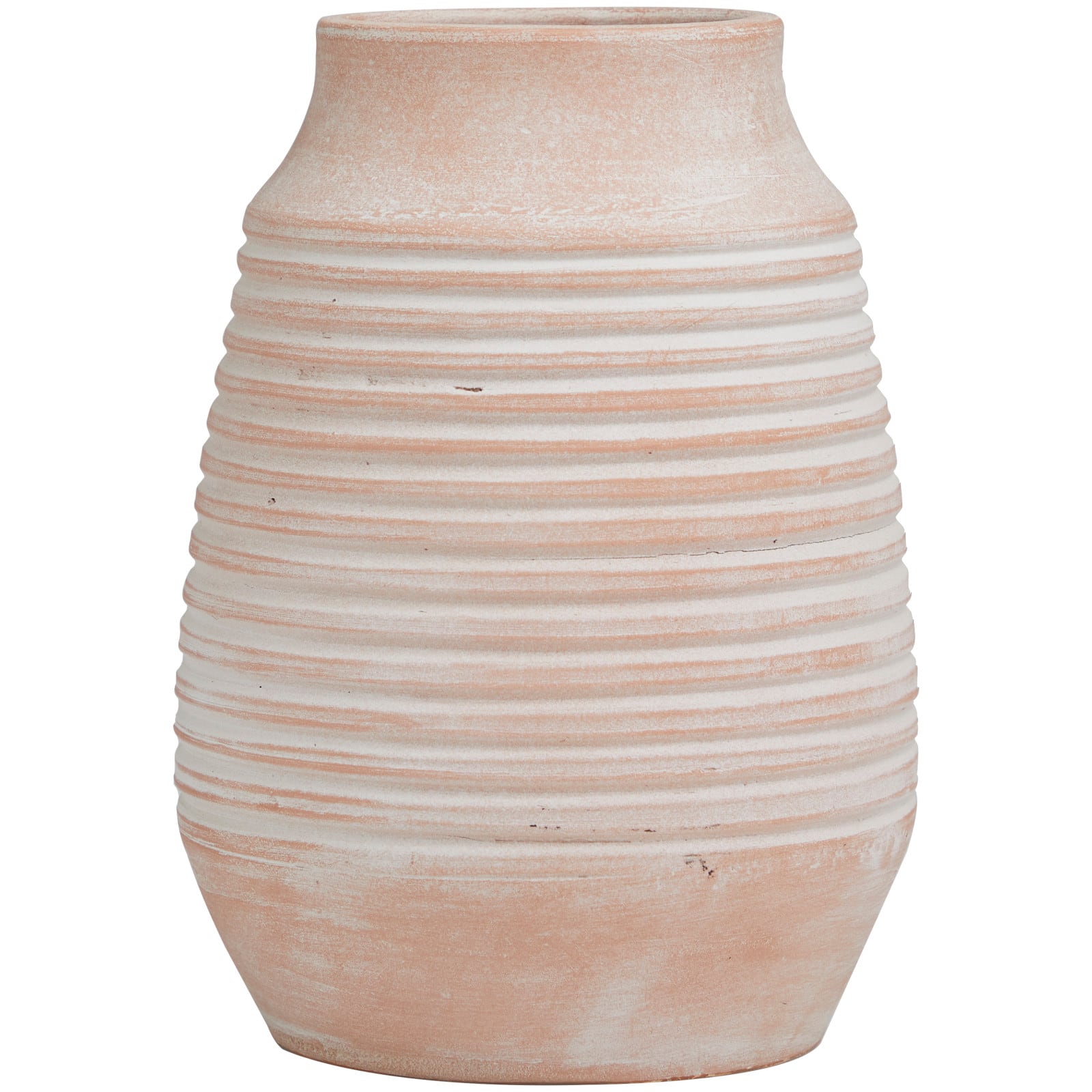 11" Pink Ceramic Whitewashed Ribbed Vase