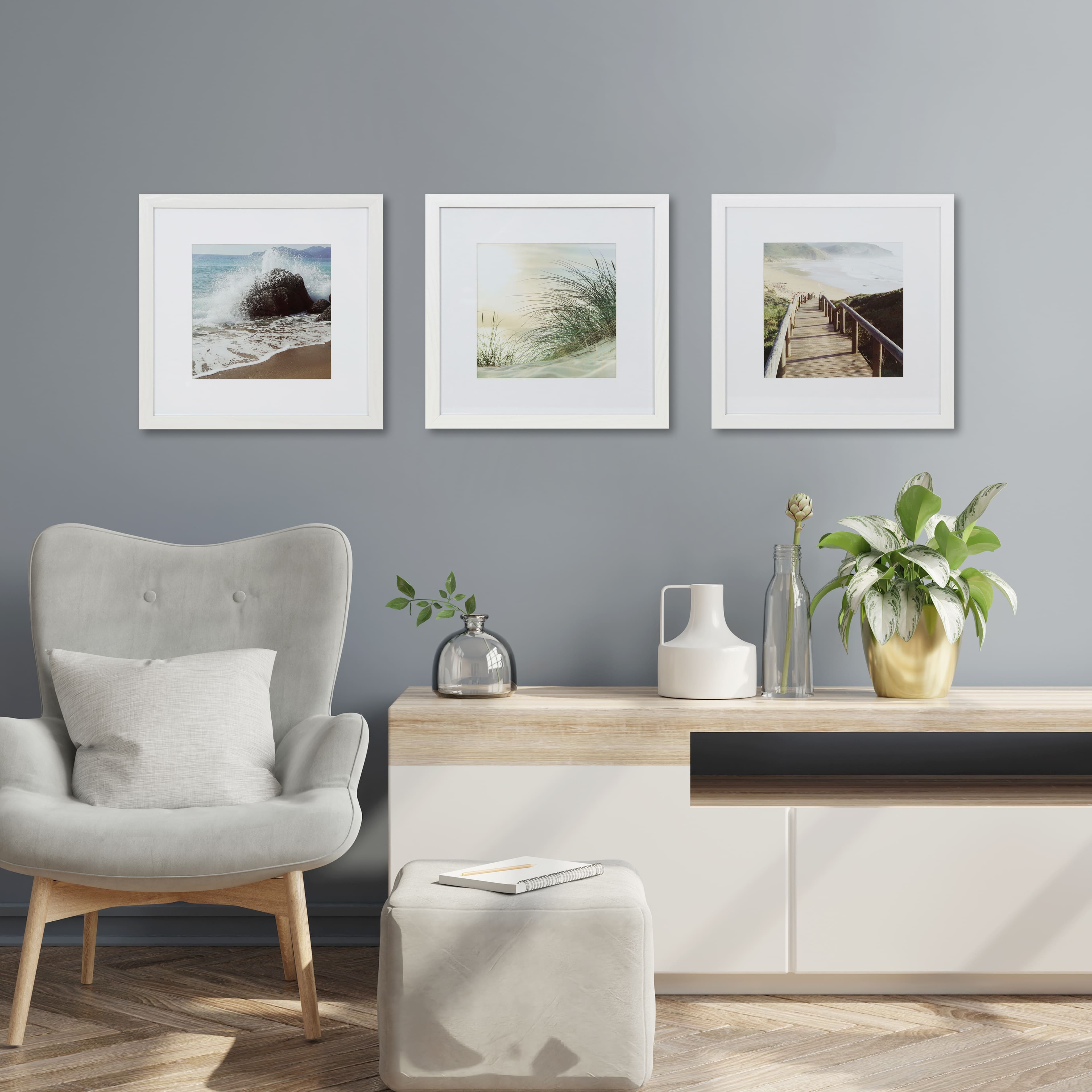 3 Pack Gray 8 x 8 Frame Set with Mat, Gallery™ by Studio Décor