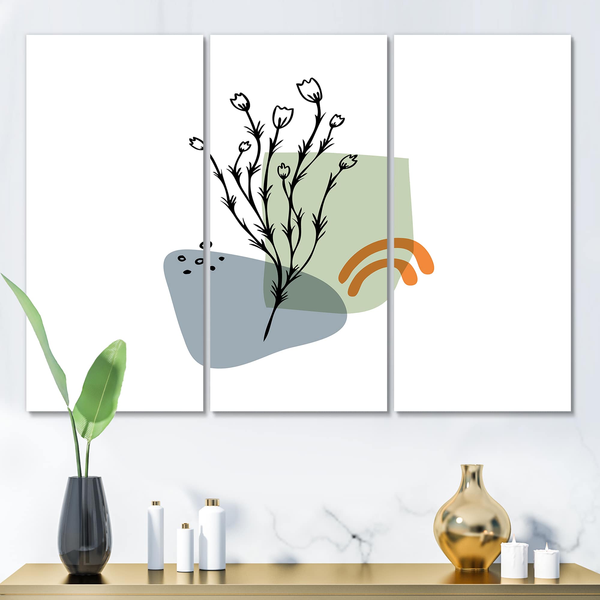 Designart - Abstract Flowers On Minimal Shapes II