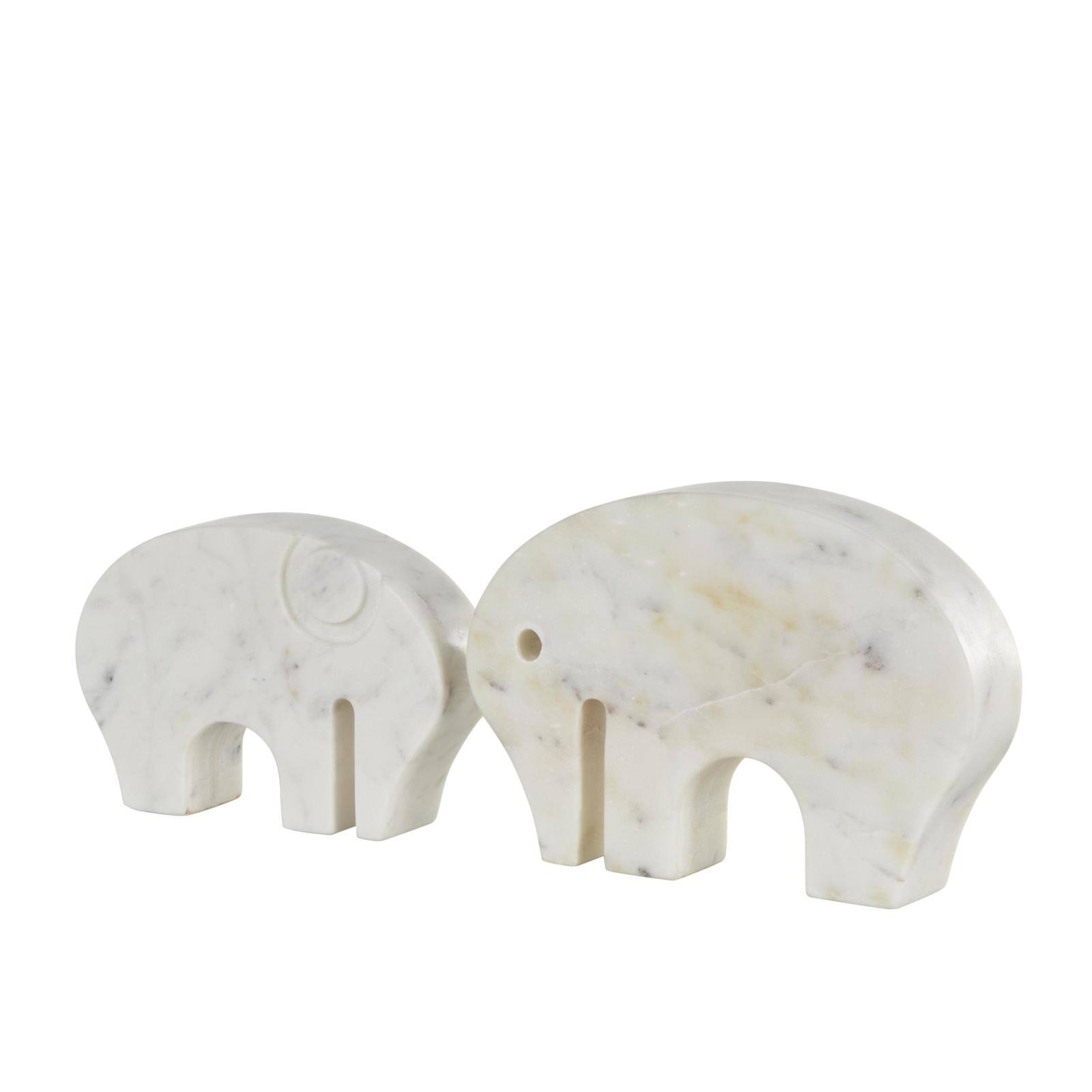 White & Gray Rounded Abstract Marble Elephant Sculpture Set