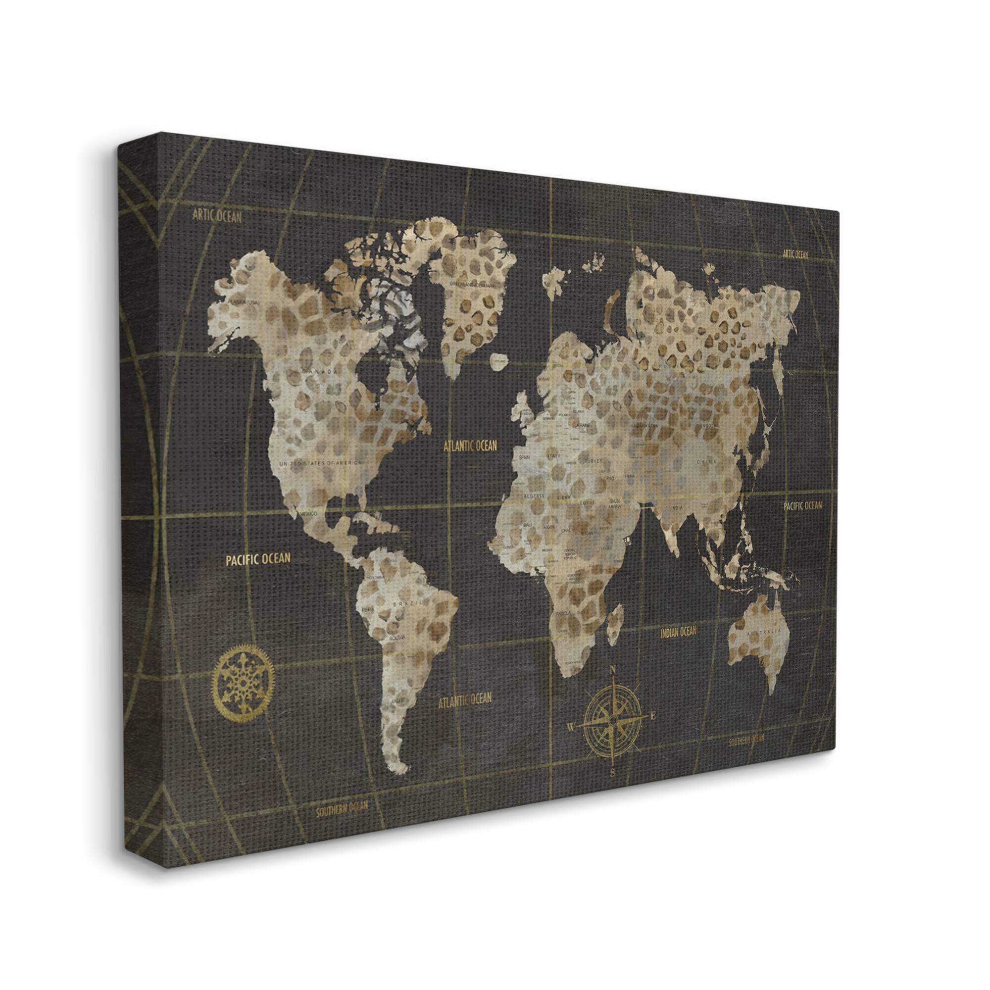 Stupell Industries Giraffe Animal Pattern Atlas Map Compass Canvas Wall Art