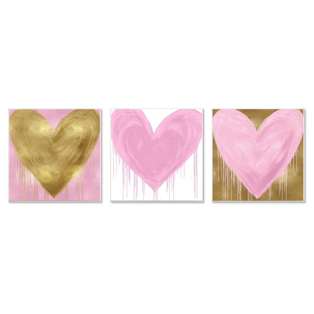 Stupell Industries Glam Paint Drip Hearts Design Pink Gold Shapes,12" x 12"