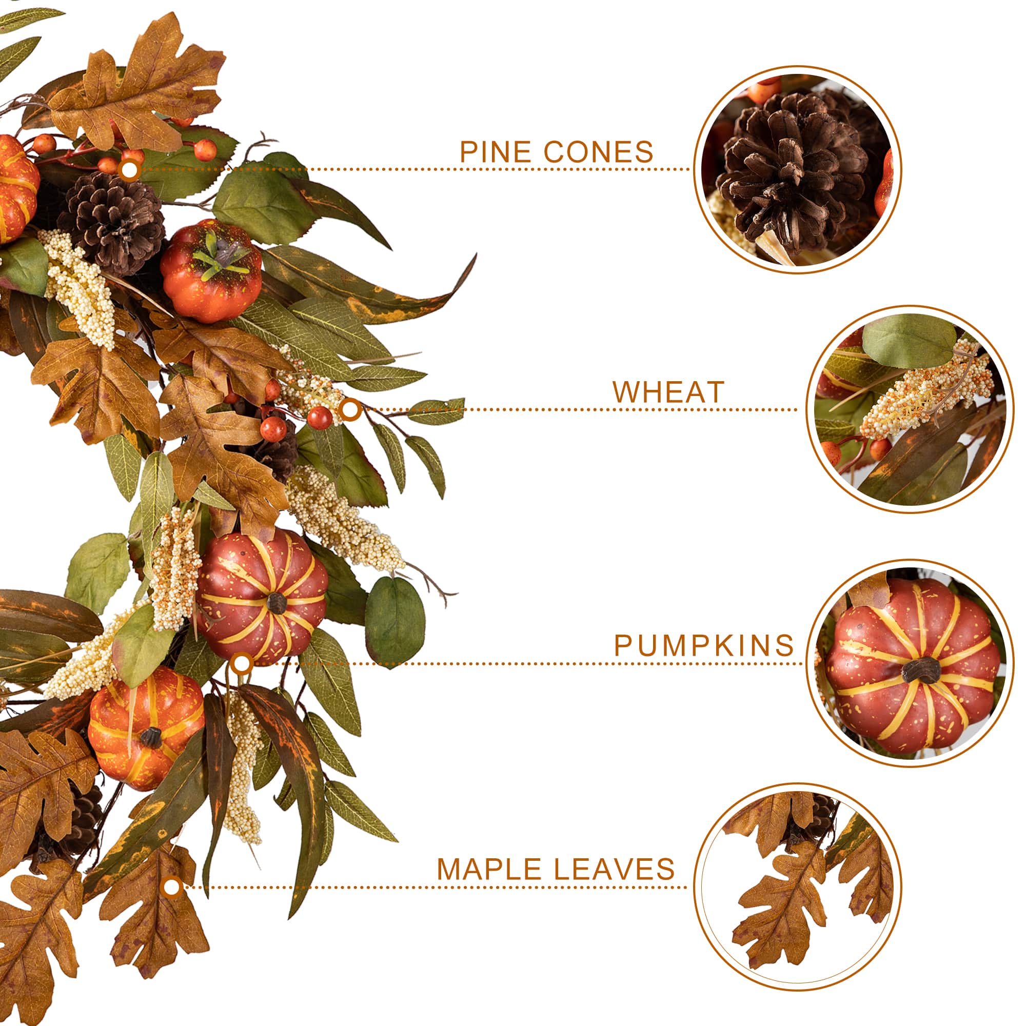 Glitzhome&#xAE; 24&#x22; Fall Pumpkin Leaf Floral Wreath