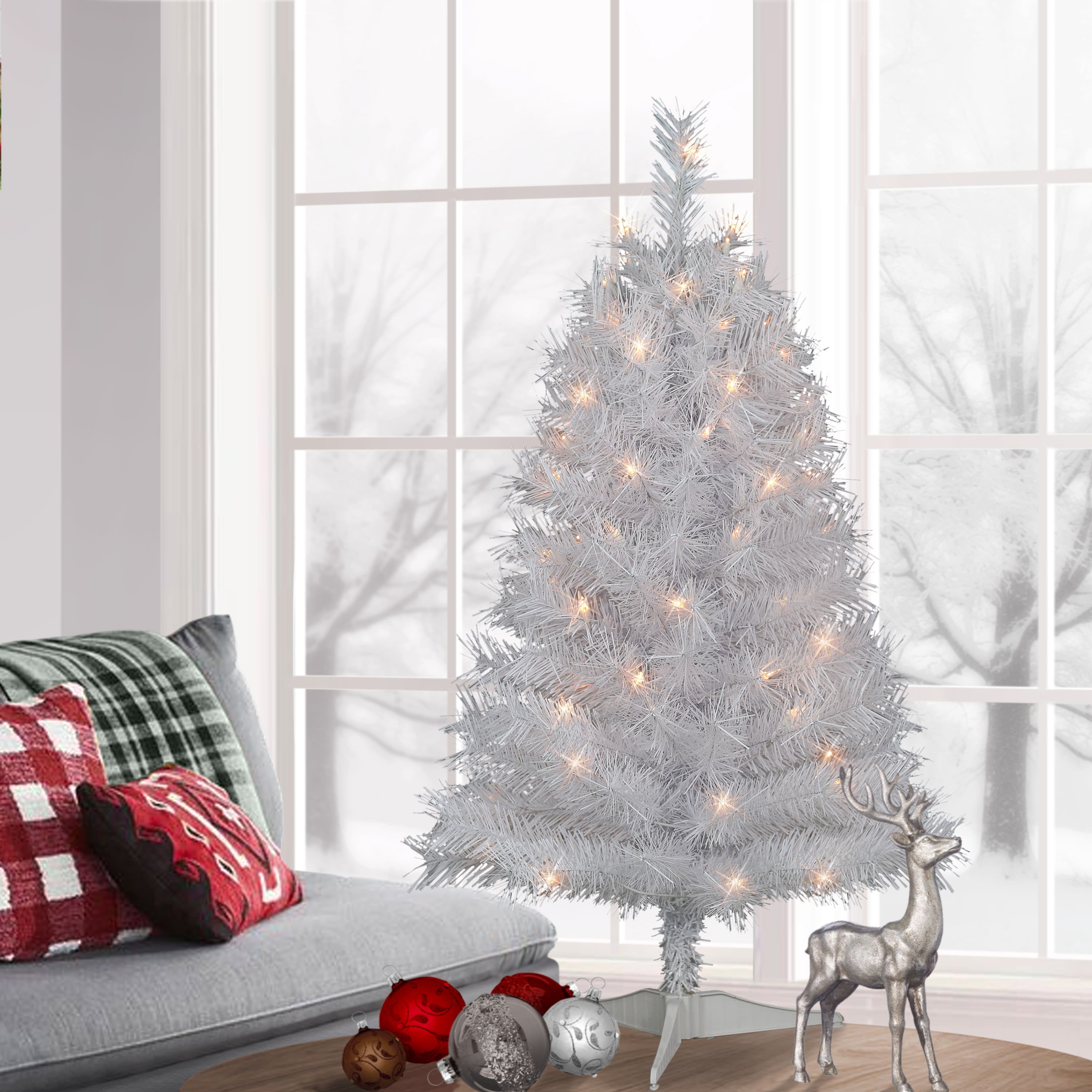3ft. Pre-Lit White Snow Ridge Artificial Fir Tree, Clear Lights