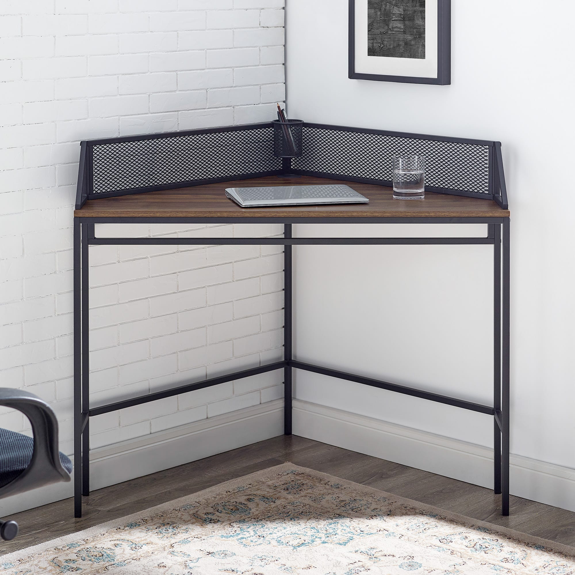 Walker Edison 42" Dark Walnut Industrial Corner Desk