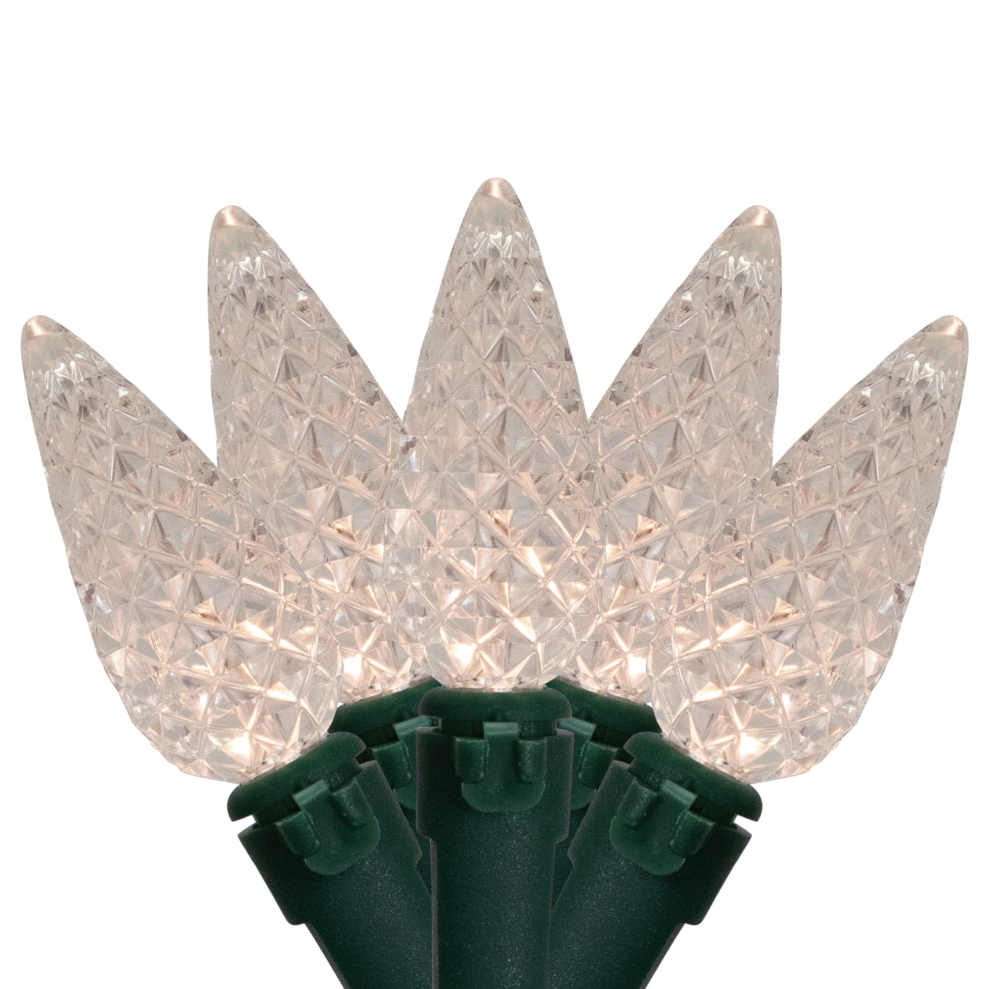 Battery Operated LED C6 Faceted Christmas Lights - Warm White - 15.75' Green Wire - 50ct