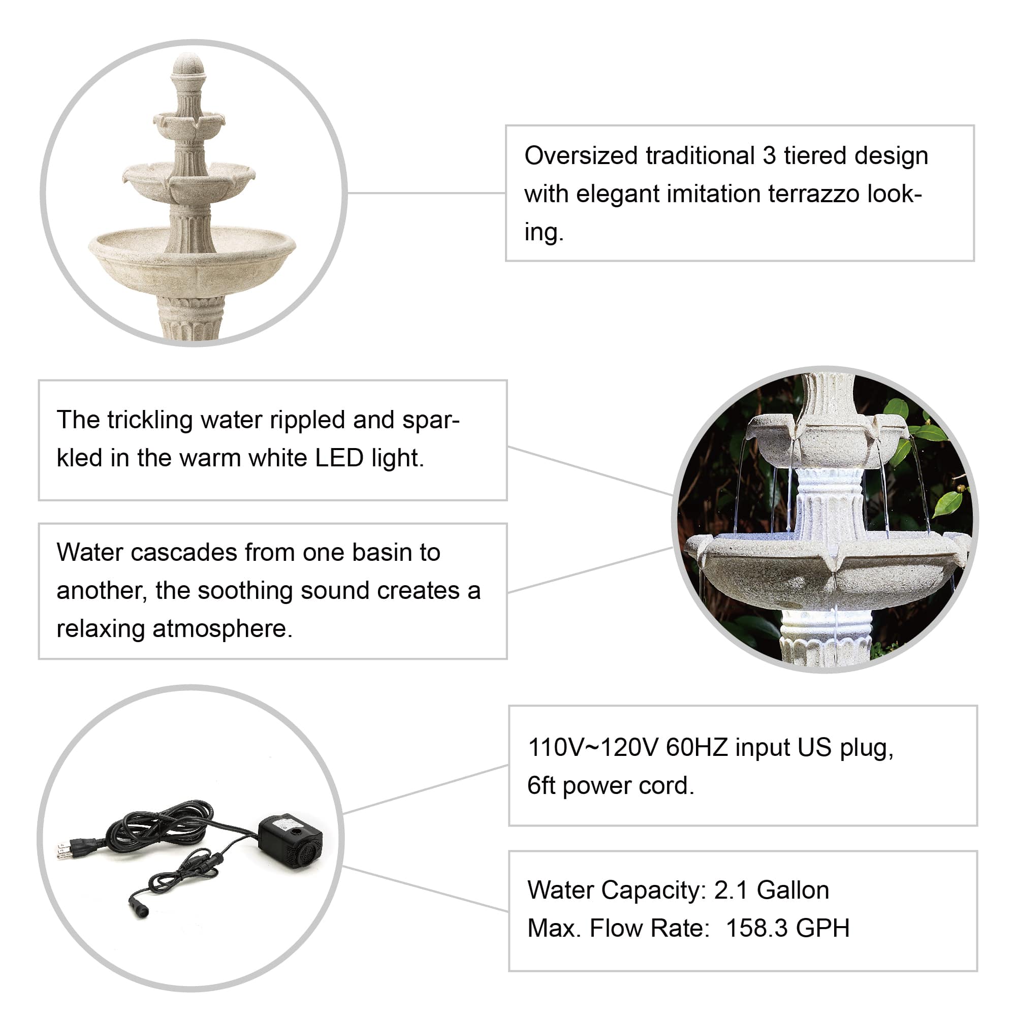 Glitzhome&#xAE; 45&#x22; 3-Tier Ceramic Outdoor Fountain