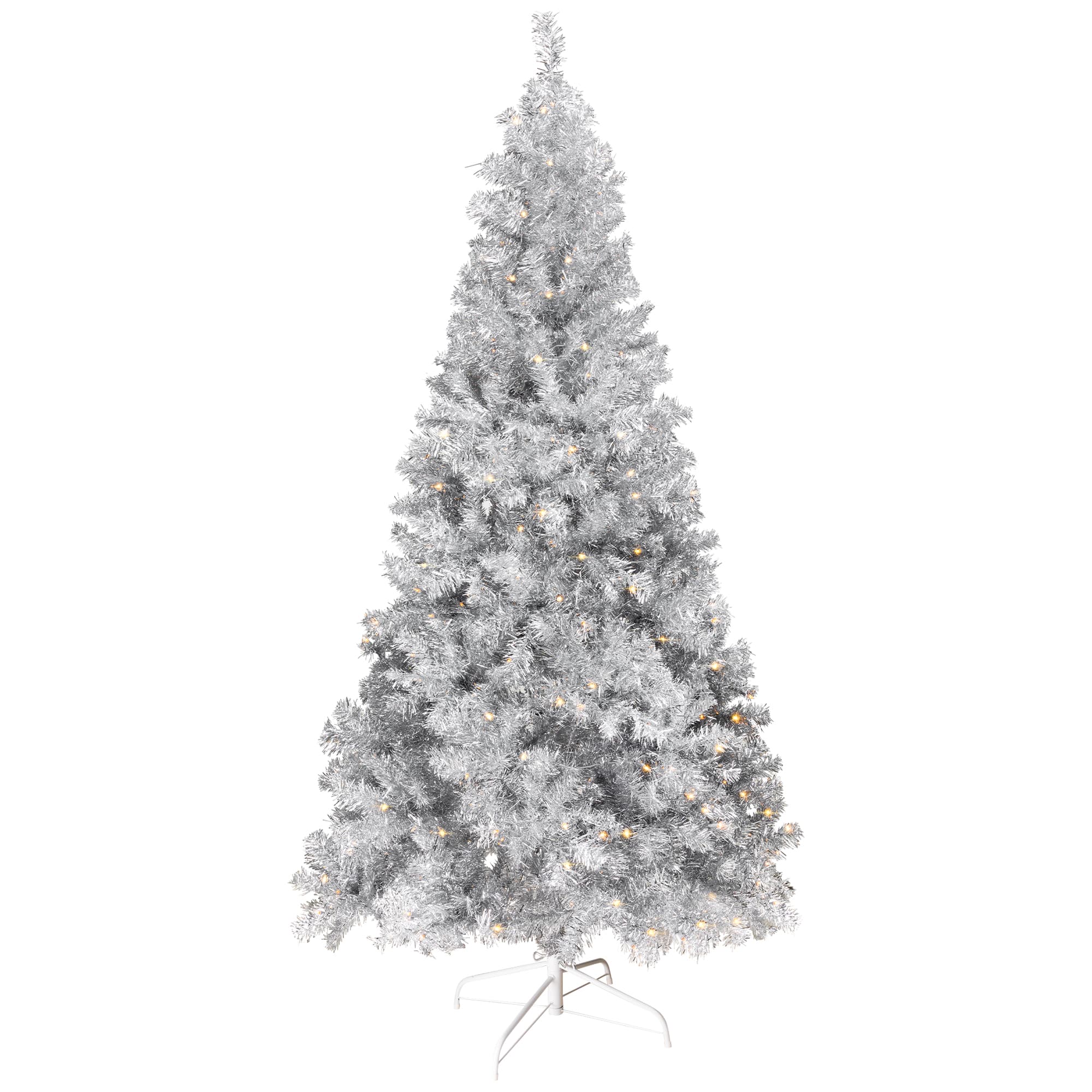 7ft. Pre-Lit Silver Artificial Tinsel Christmas Tree, Clear Lights