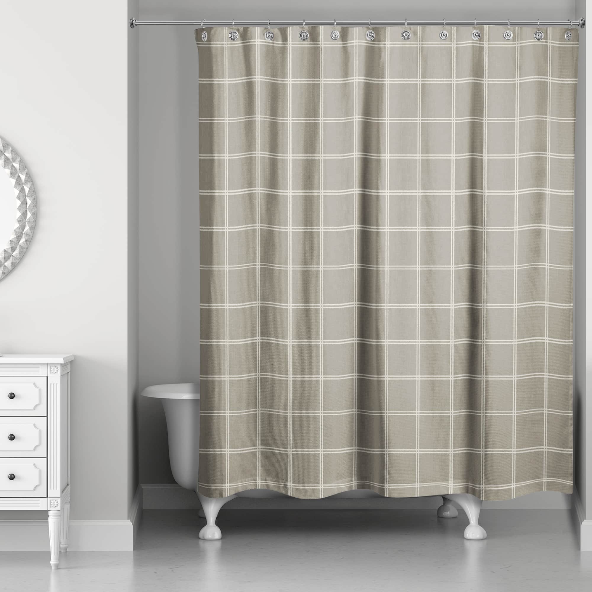 Taupe and White Check Shower Curtain