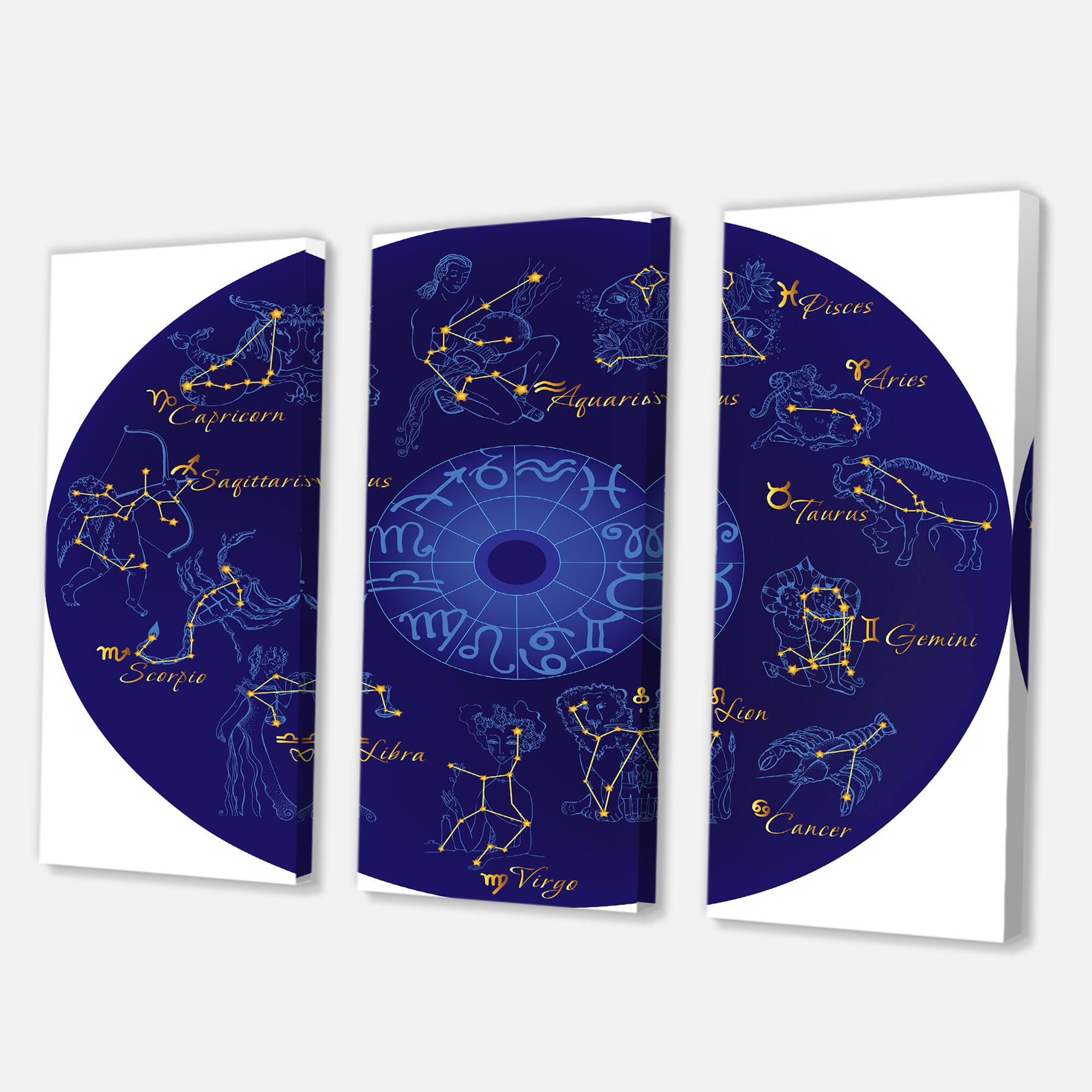 Designart - Zodiac With Constellations and Zodiac Signs - Modern Canvas Wall Art Print