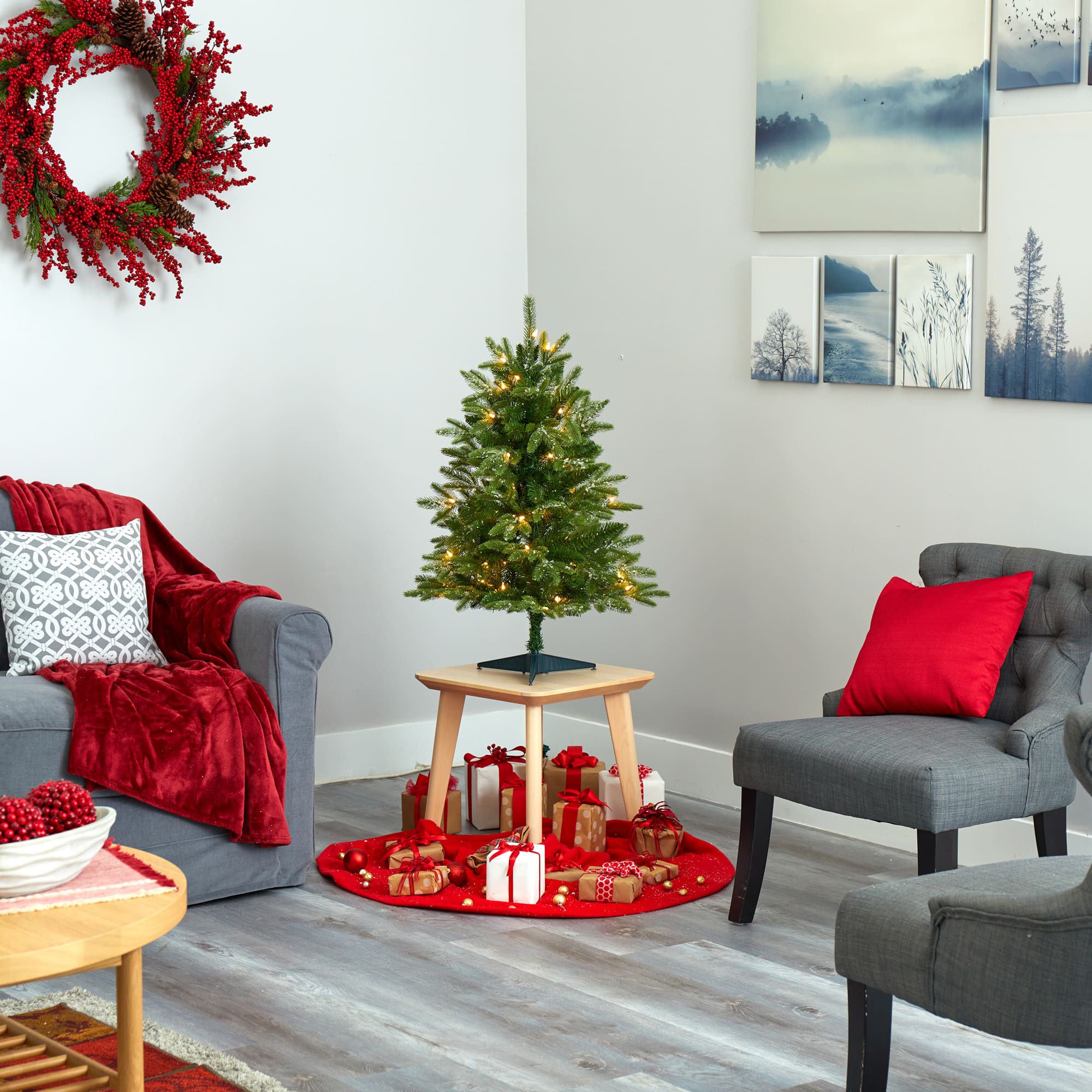 3ft. Pre-Lit Grand Teton Fir Artificial Christmas Tree, Clear LED Lights
