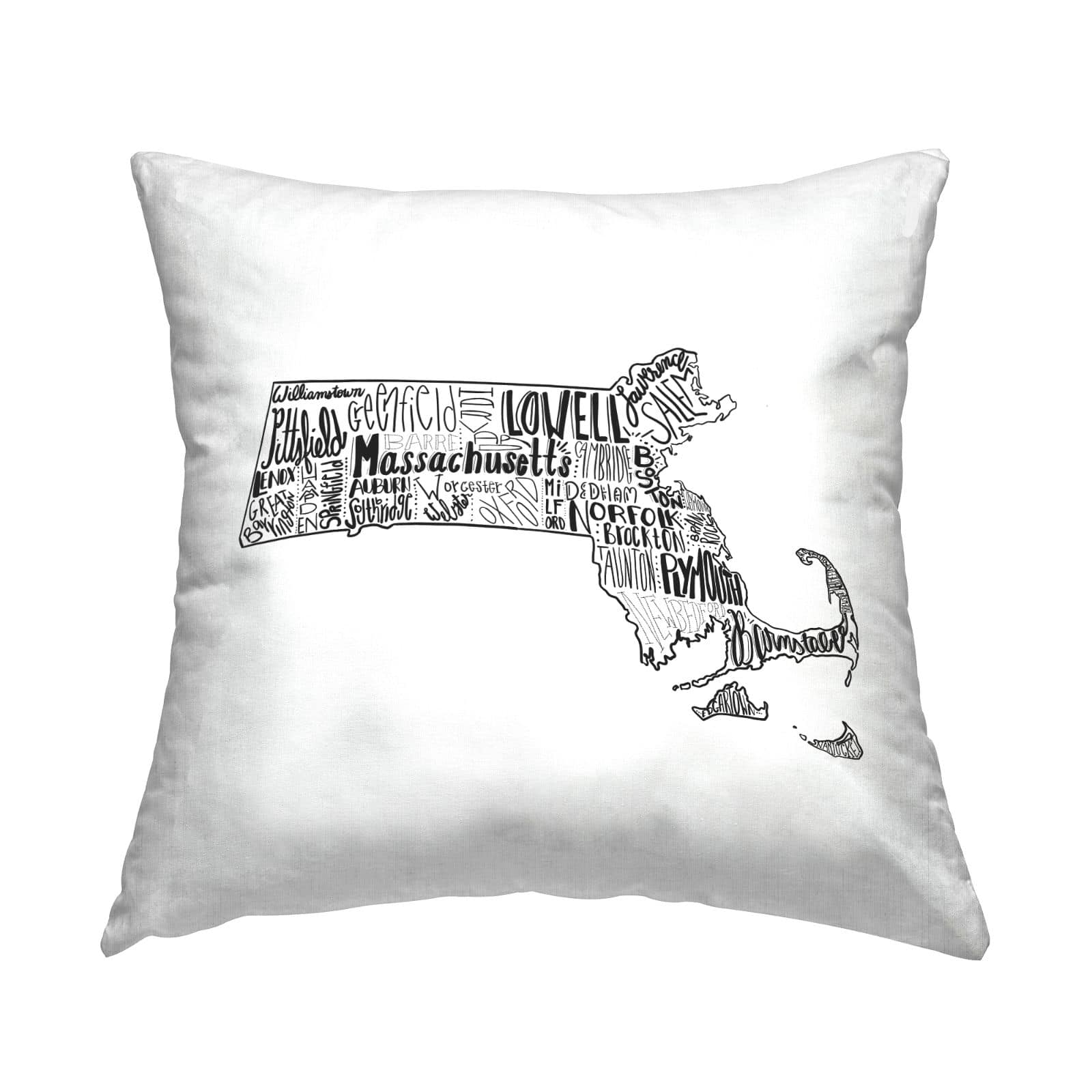 Stupell Industries Massachusetts State Text Map Typography Shapes Throw Pillow, 18" x 18"