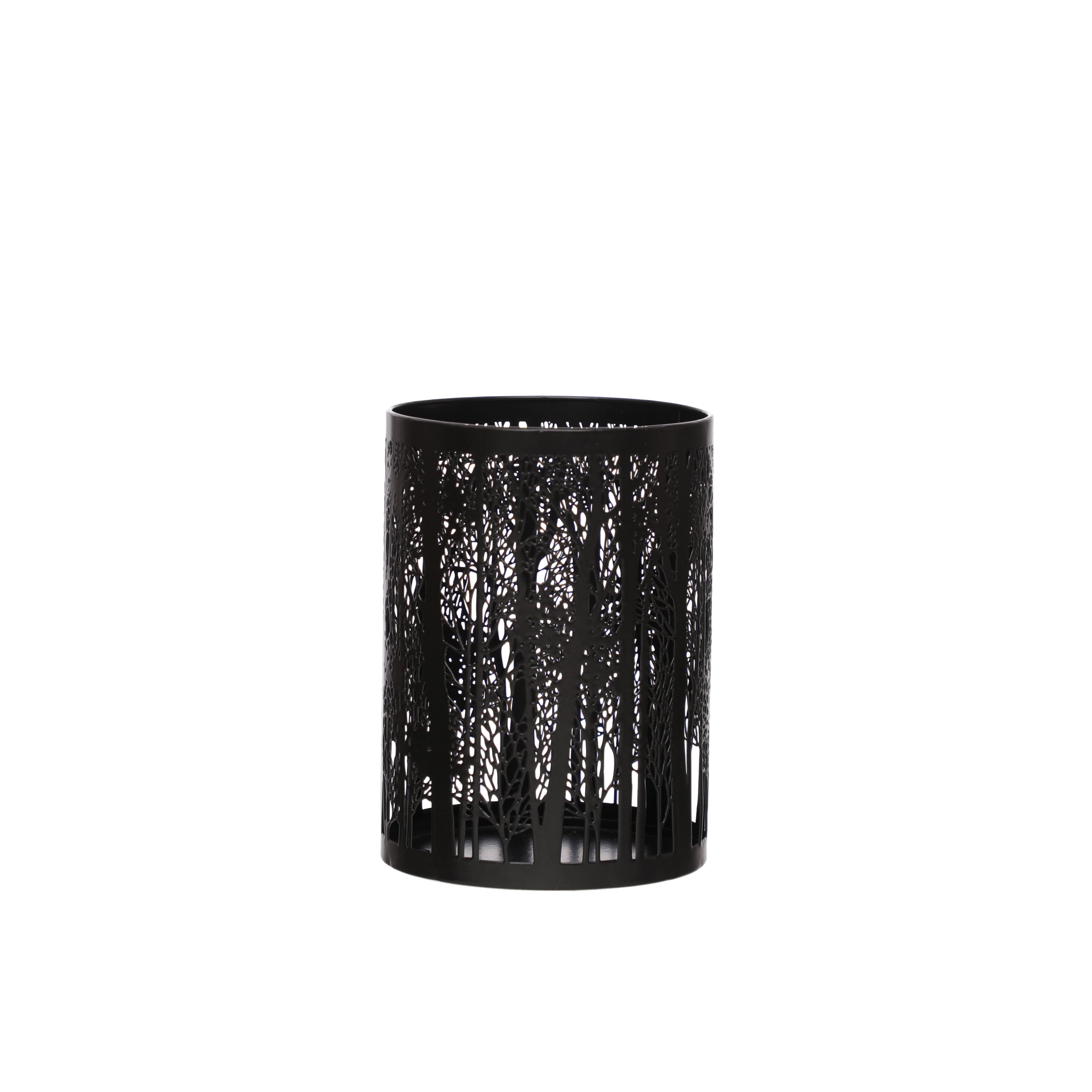7&#x22; Black Winter Forest Metal Hurricane Pillar Candle Holder by Ashland&#xAE;