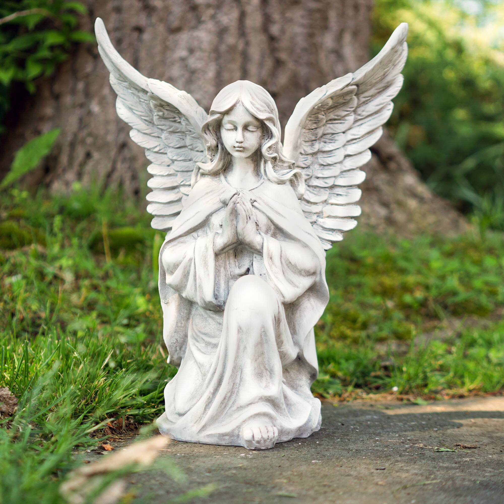 13" Kneeling Praying Angel Outdoor Garden Statue