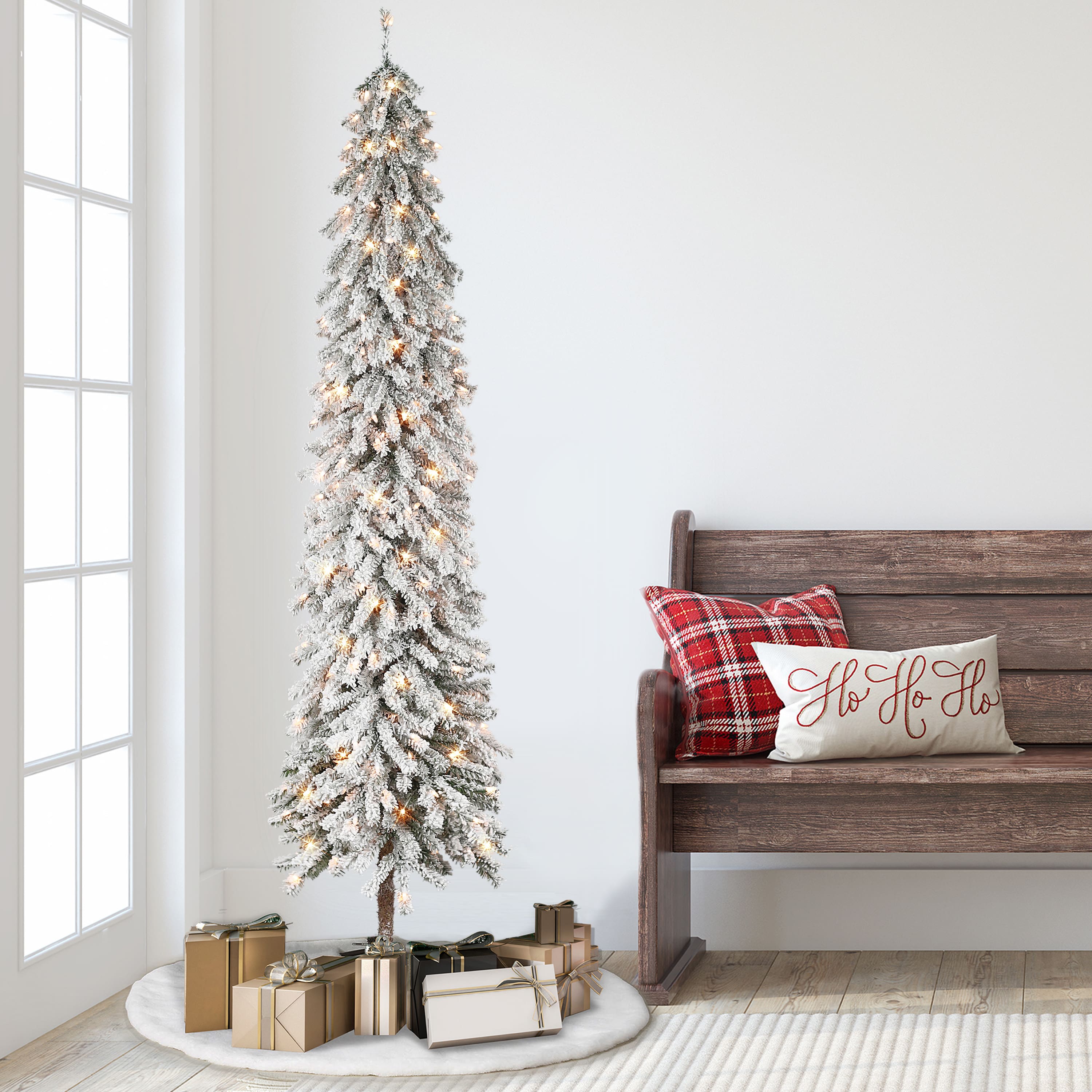 6ft. Pre-Lit Flocked Alpine Artificial Tree, Clear Lights