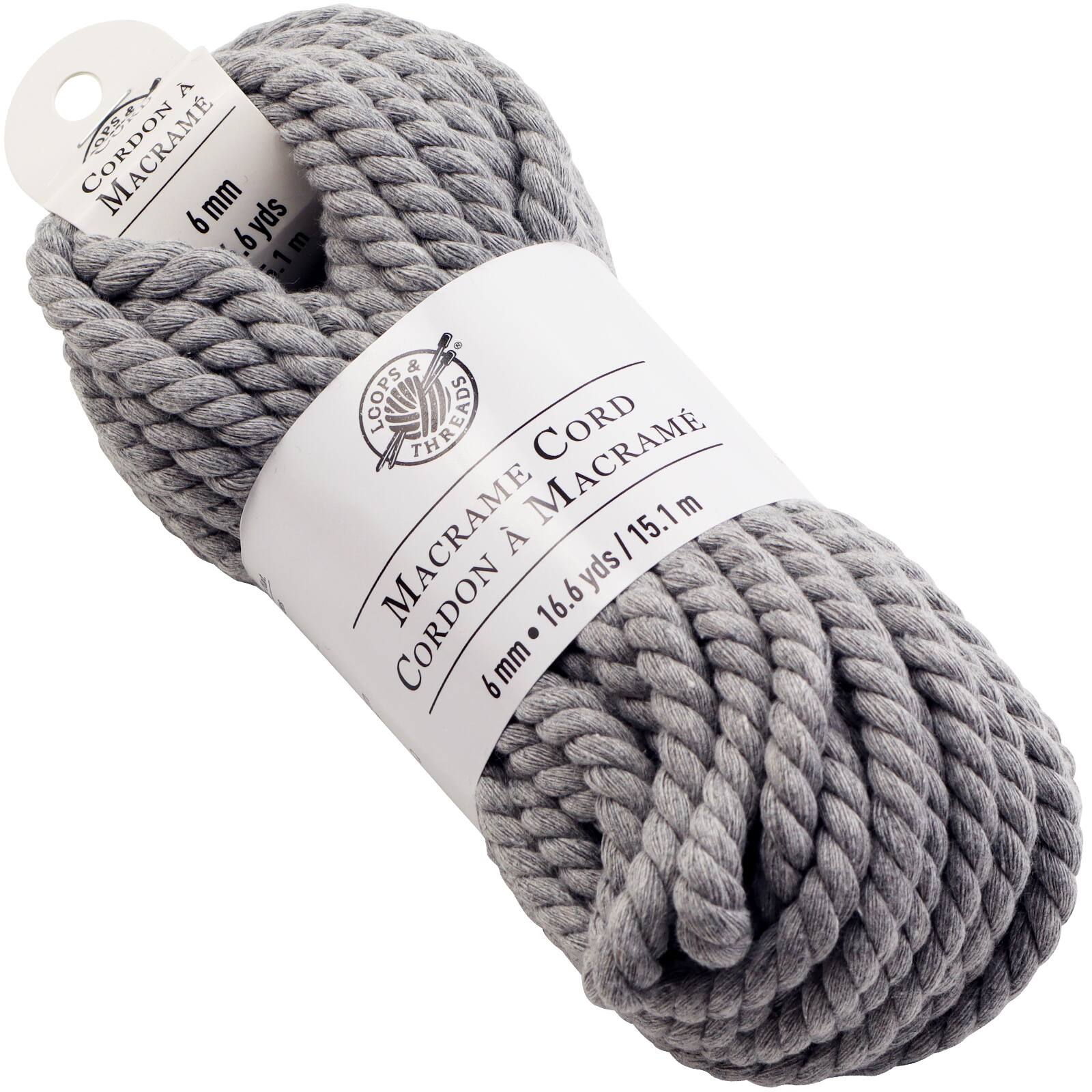 12 Pack: Charcoal Macramé Cotton Cord by Loops & Threads®, 75ft.