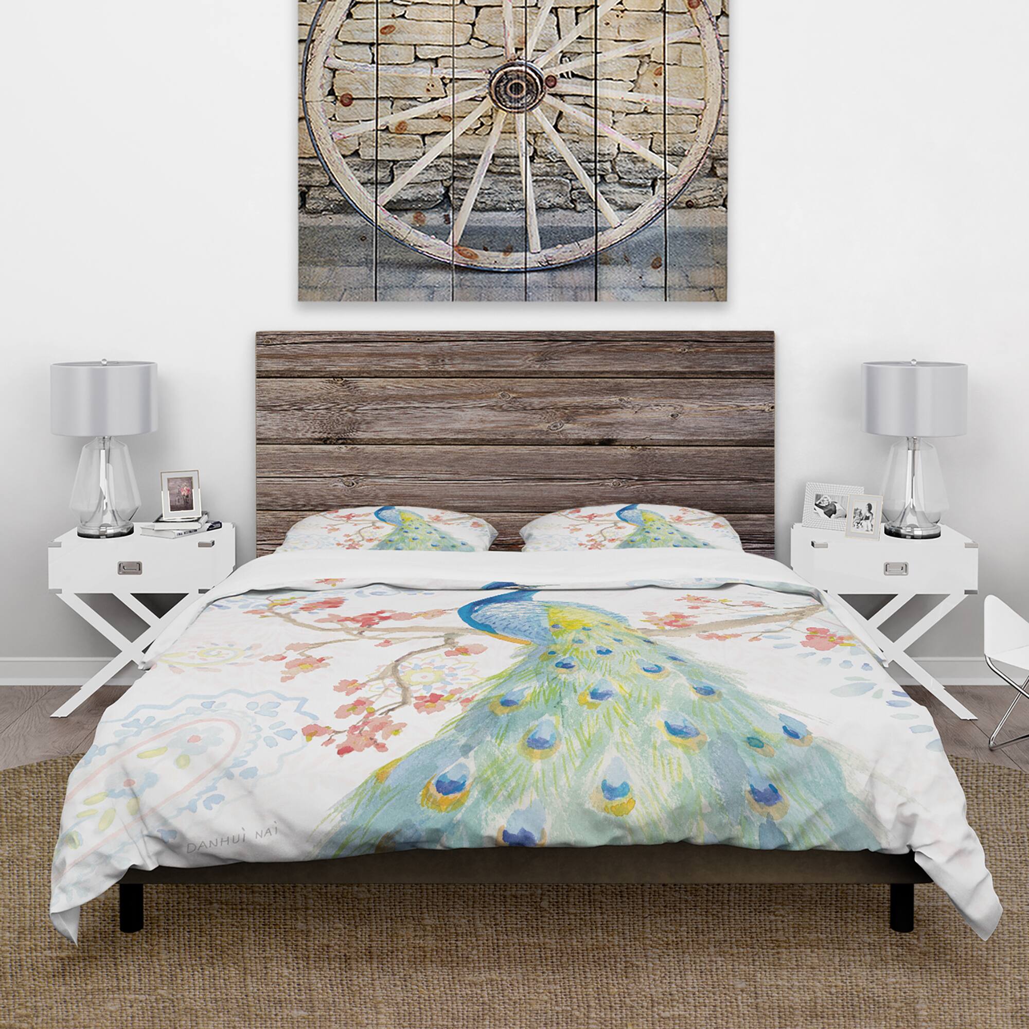 Designart &#x27;peacocks Watercolor II&#x27; Traditional Bedding Set - Duvet Cover &#x26; Shams