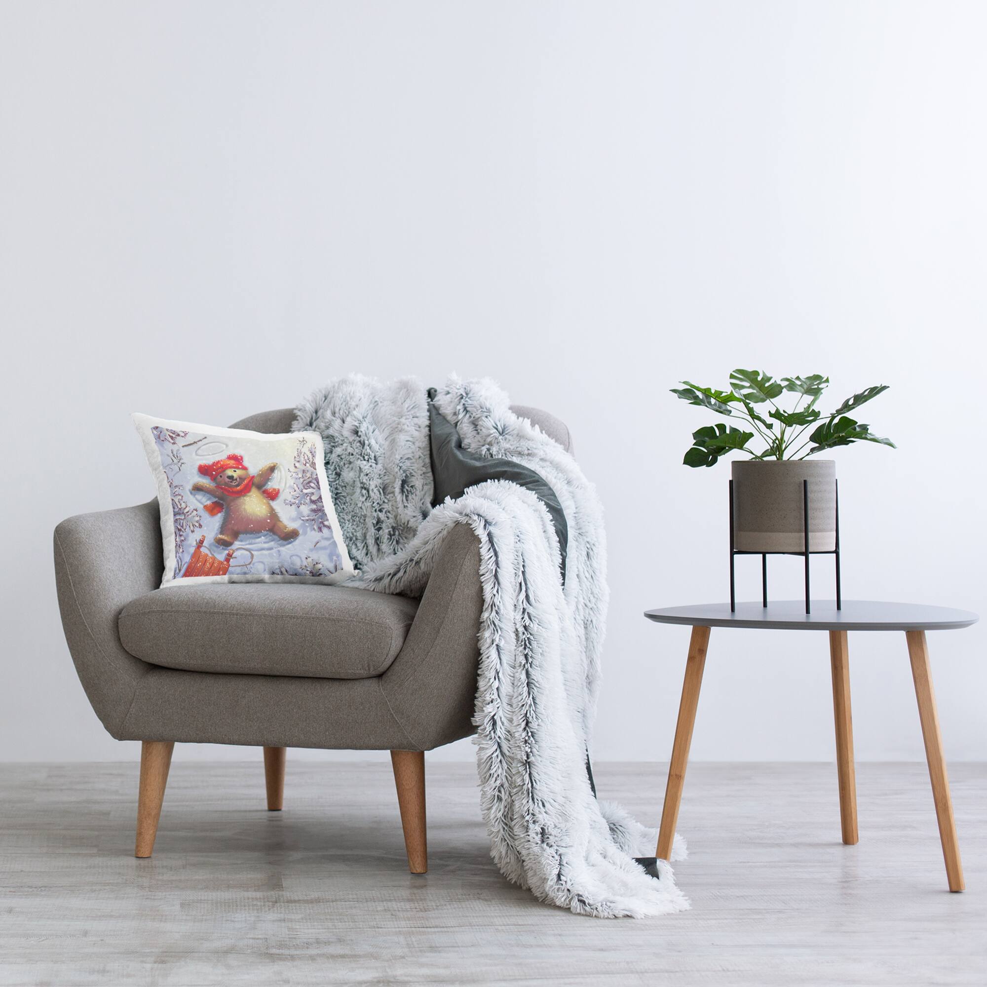 Stupell Industries Snow Angel Bear Smiling Winter Throw Pillow