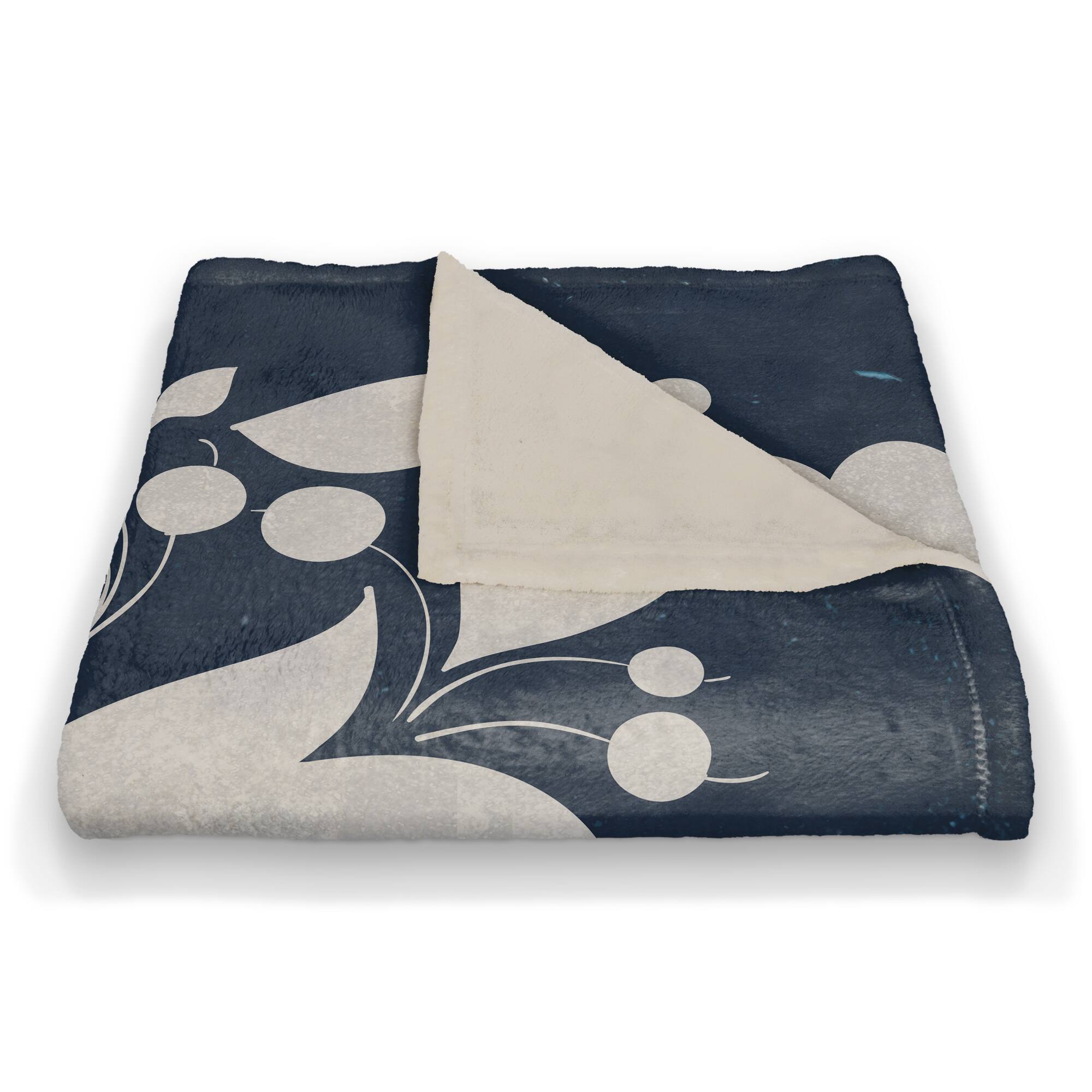 Indigo Flower Print 50" x 60" Coral Fleece Blanket