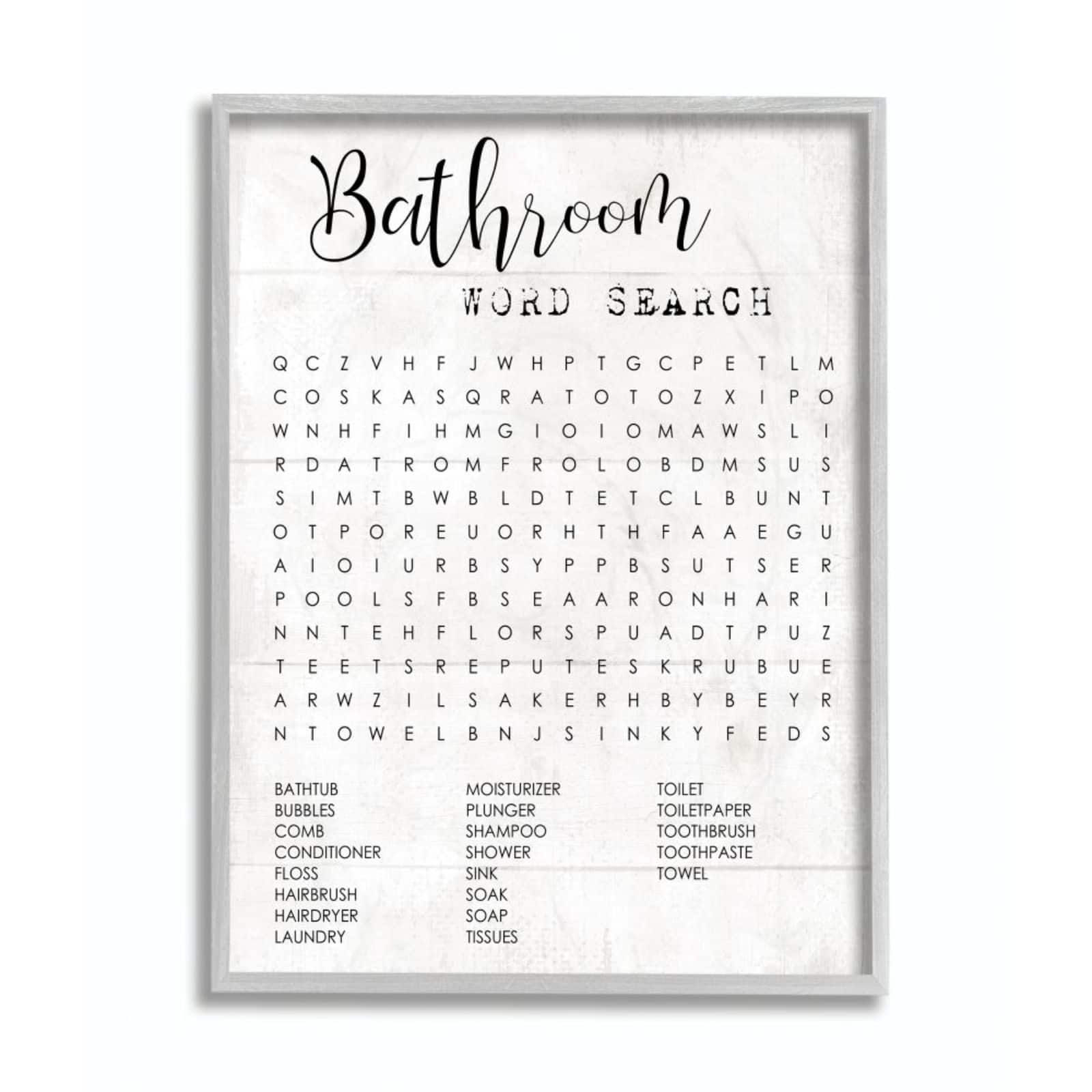 Stupell Industries Bathroom Word Search Wall Art in Gray Frame