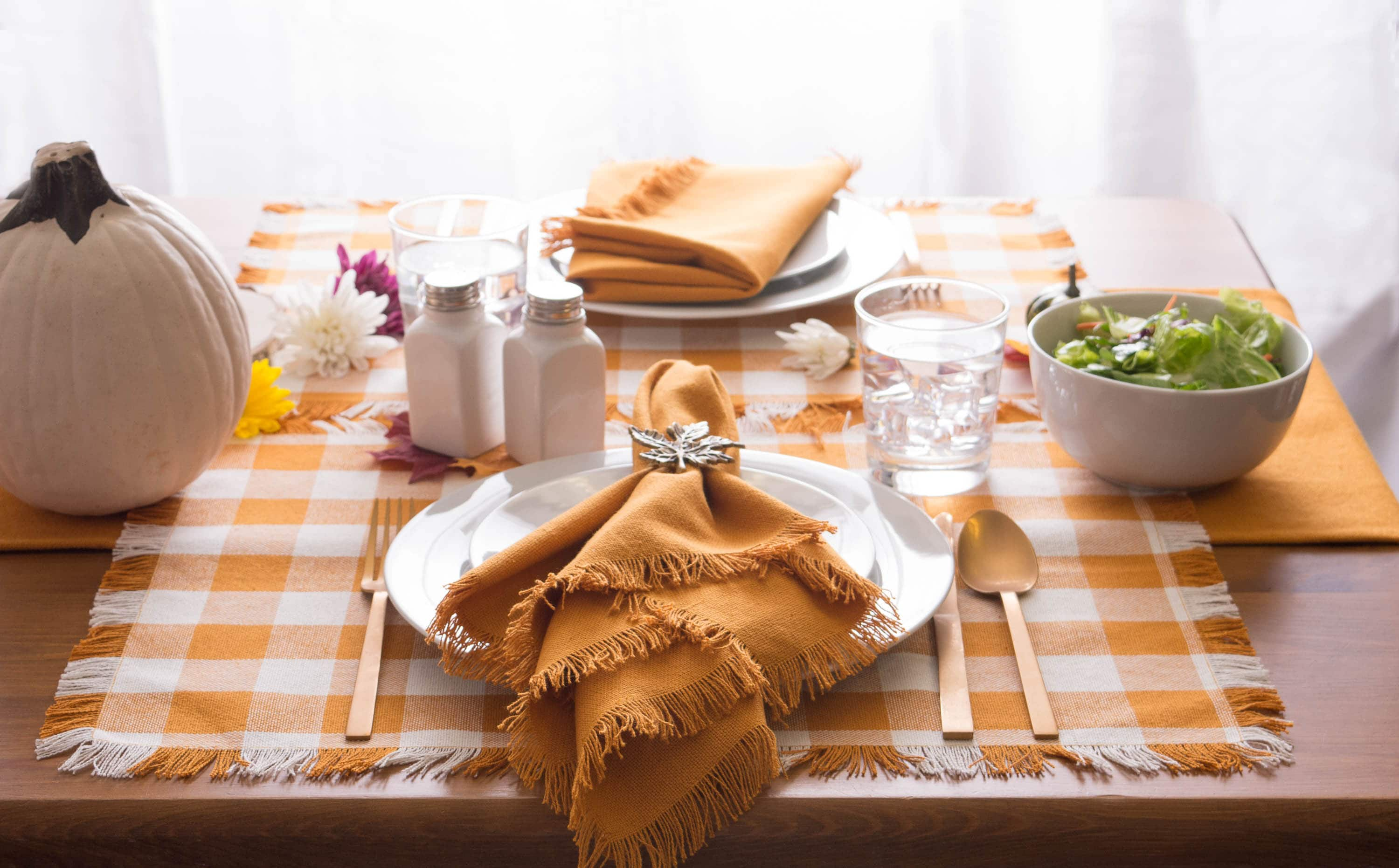 DII&#xAE; Pumpkin Spice Heavyweight Check Fringed Placemat Set