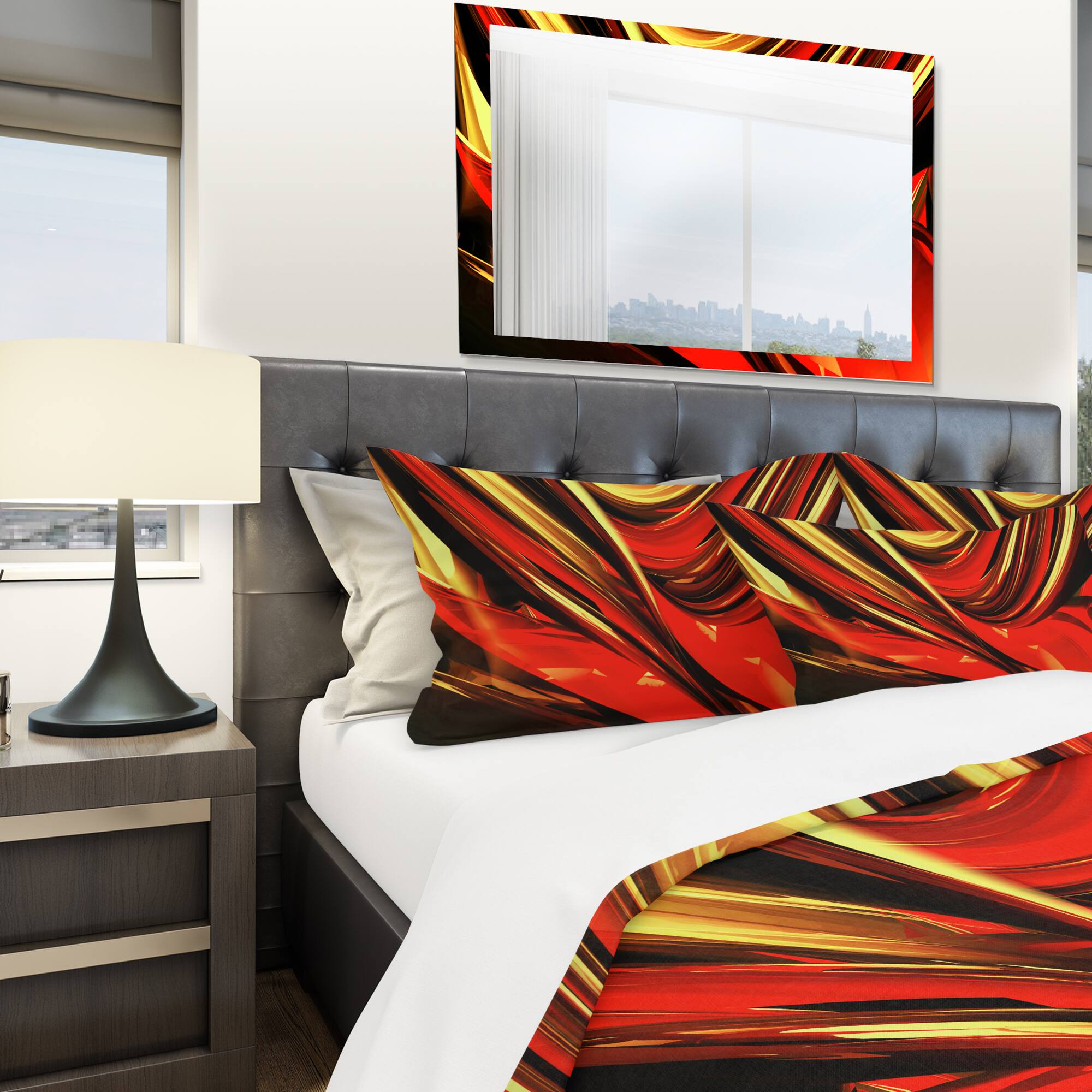 Designart &#x27;Fire Lines Red Abstract&#x27; Modern &#x26; Contemporary Bedding Set - Duvet Cover &#x26; Shams