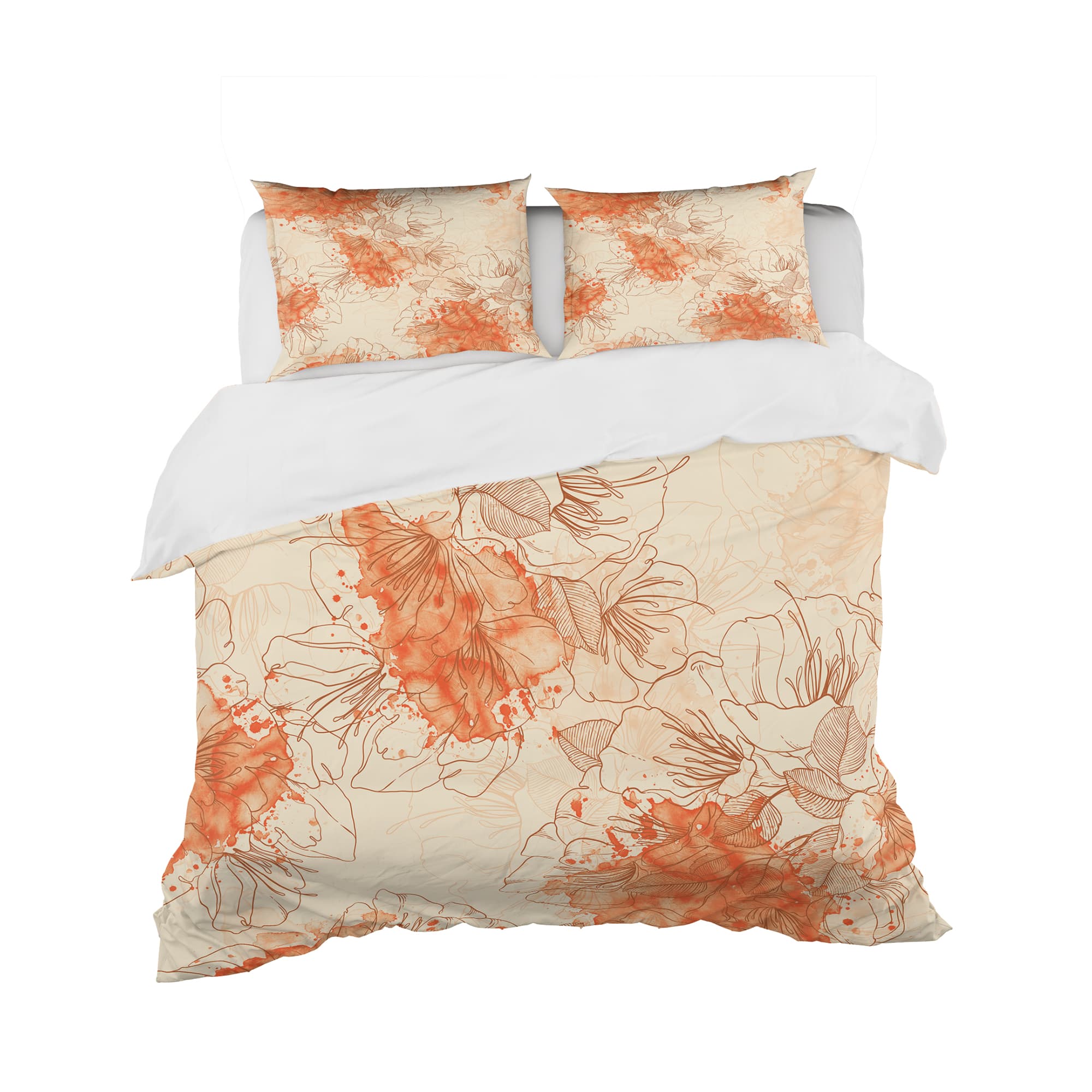 Designart &#x27;Handdrawn Asian Flowers with Orange Watercolor&#x27; Floral Bedding Set - Duvet Cover &#x26; Shams